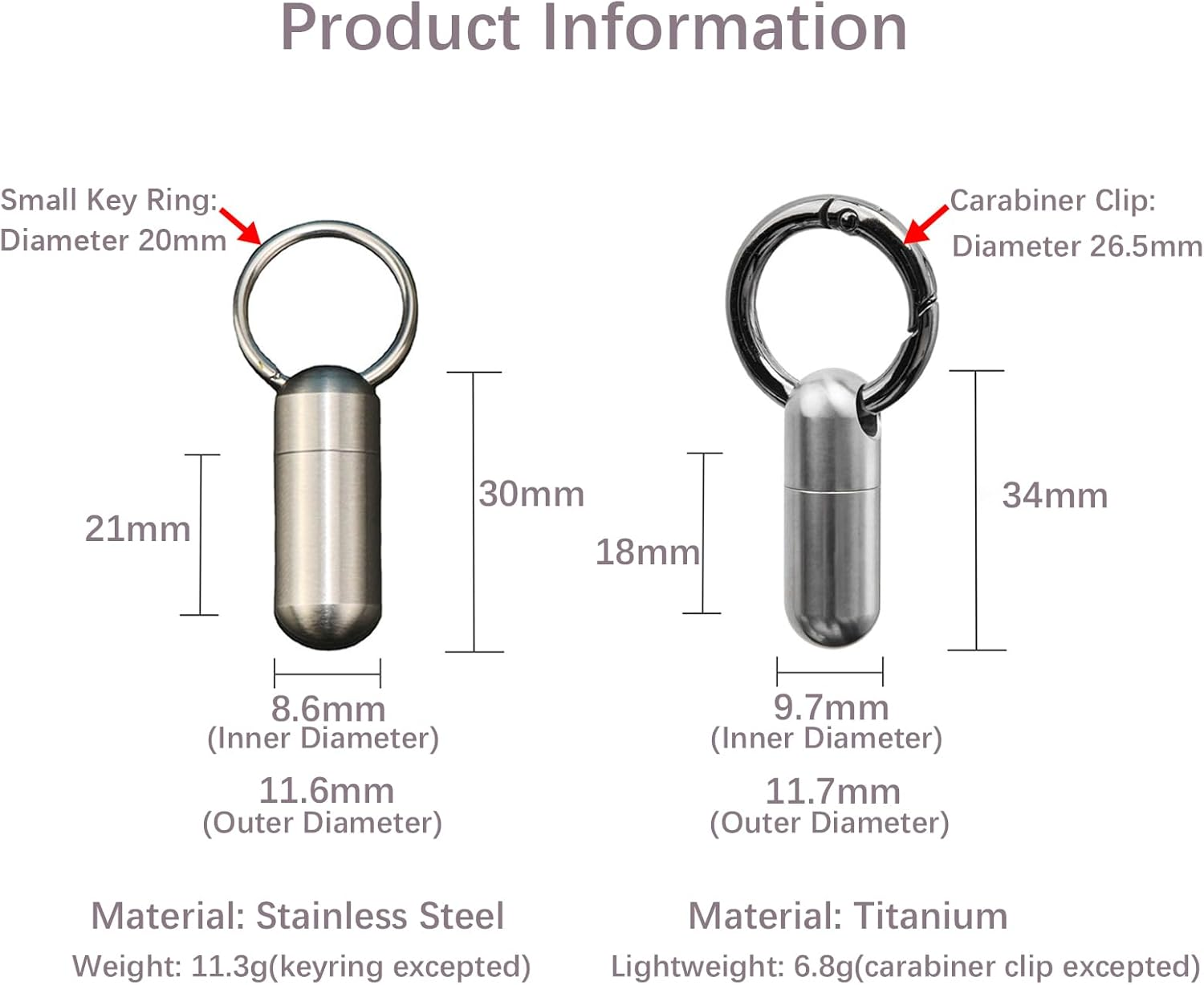 Keychain Pill Box Organiser, Waterproof Pill Holder with Multi-Compartments, Portable Pill Container for Travel Pocket Purse, Small EDC Pill Case with Carabiner Clip for Outdoor/Daily/Emergency (Stainless Steel with Carabiner Clip) image number 4