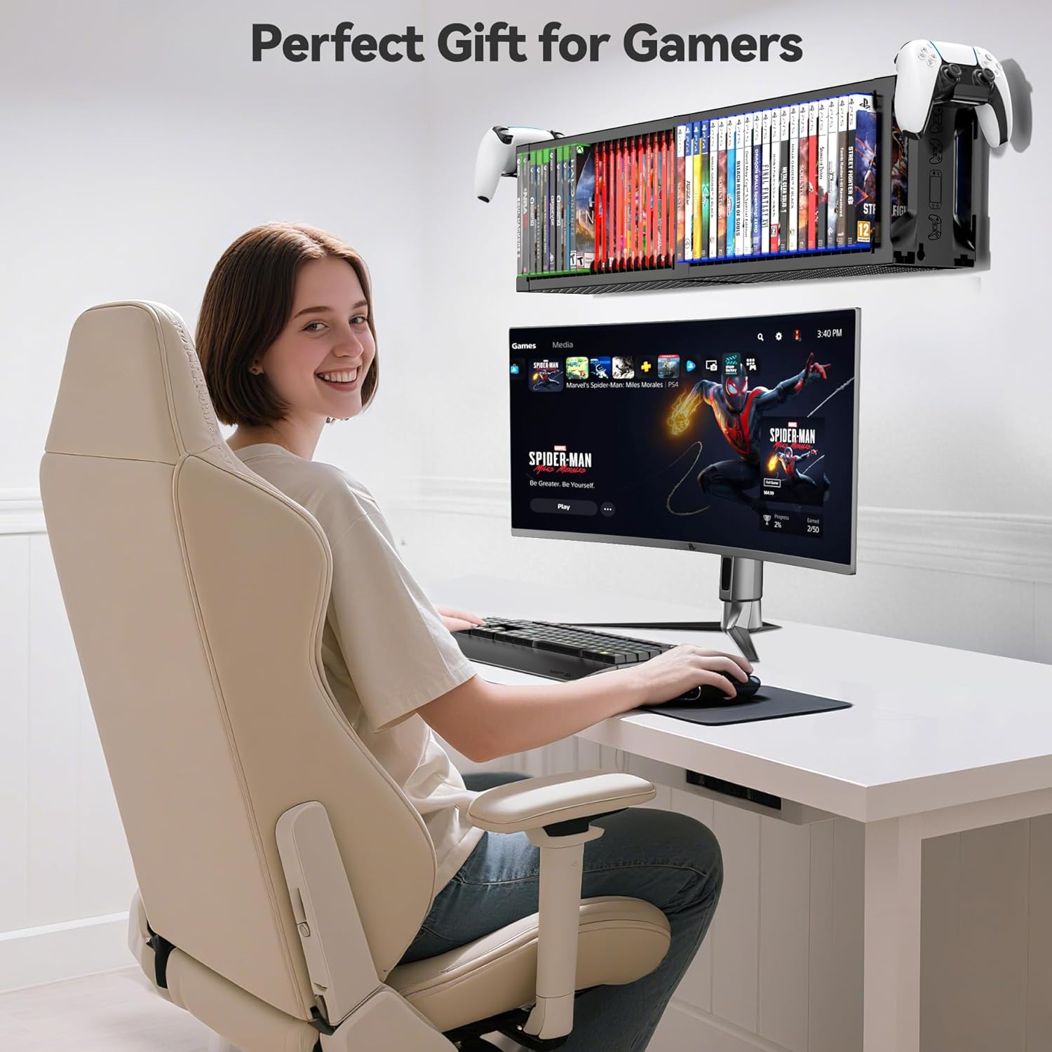 Kytok Video Game Storage Stand Tower with Controller Holder, Wall Mount Game Disc Case Organizer Compatible with PS5 PS4 Nintendo Switch Xbox Series/One, Vertical & Horizontal Stand for 40 Gaming Disc image number 6