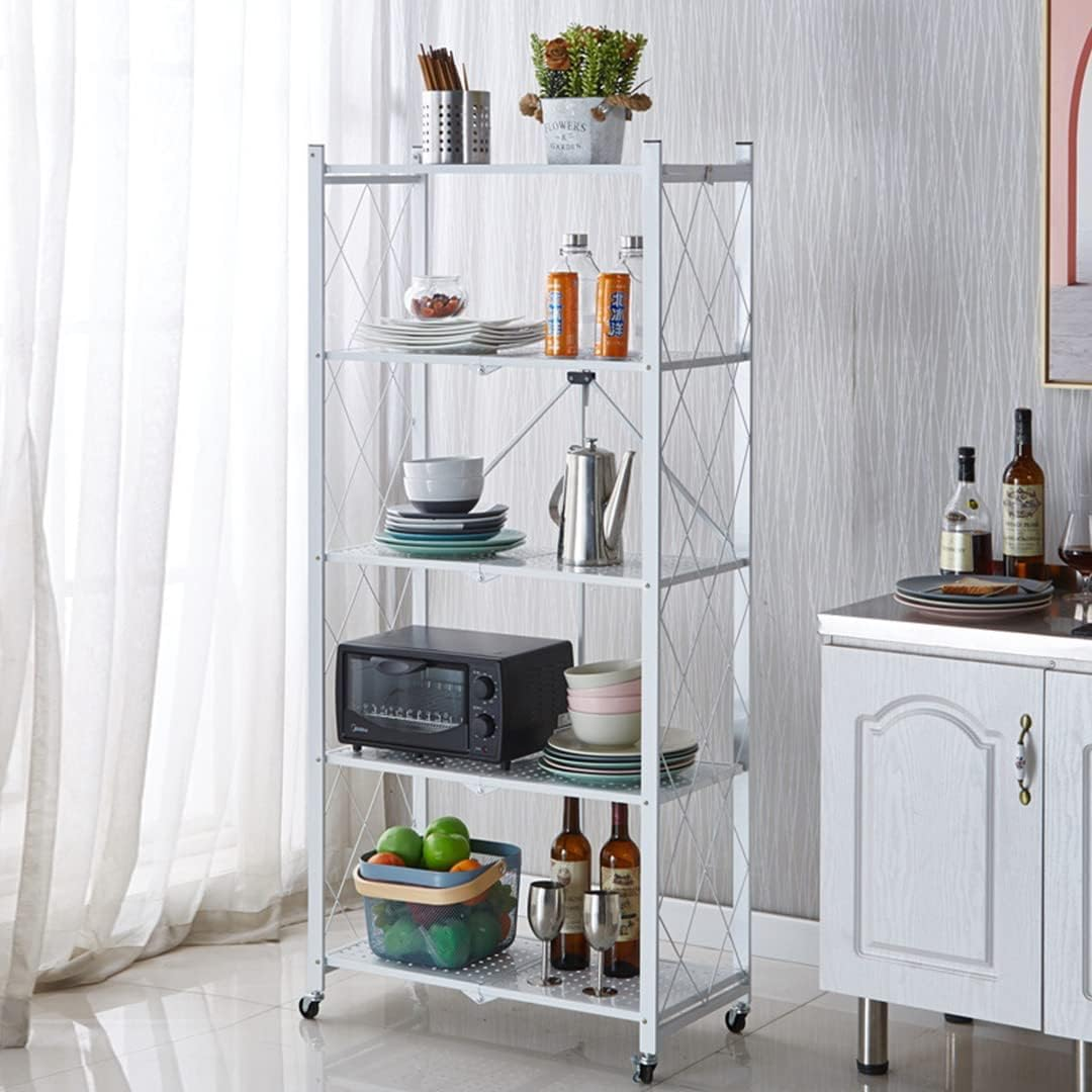 SOGA 2X 5 Tier Steel White Foldable Kitchen Cart Multi-Functional Shelves Portable Storage Organizer with Wheels image number 2