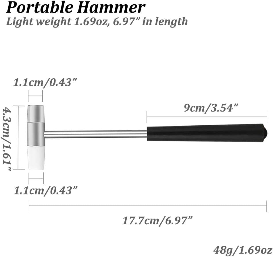 Dual Head Small Hammer, 7 Inches, Plastic Head and Metal Head, Black Plastic Grip, Double Face Jewelry Mallet, Mini Hammer for Crafts, Watch, Tuning, Woodworking, Toys, DIY, Leather, Instruments