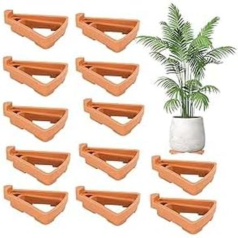 12 Pack Invisible Plant Pot Risers & Feet Stand for Small to Large Planters Indoor Outdoor, Durable Elevating Gardening Supplies (Brown, S)