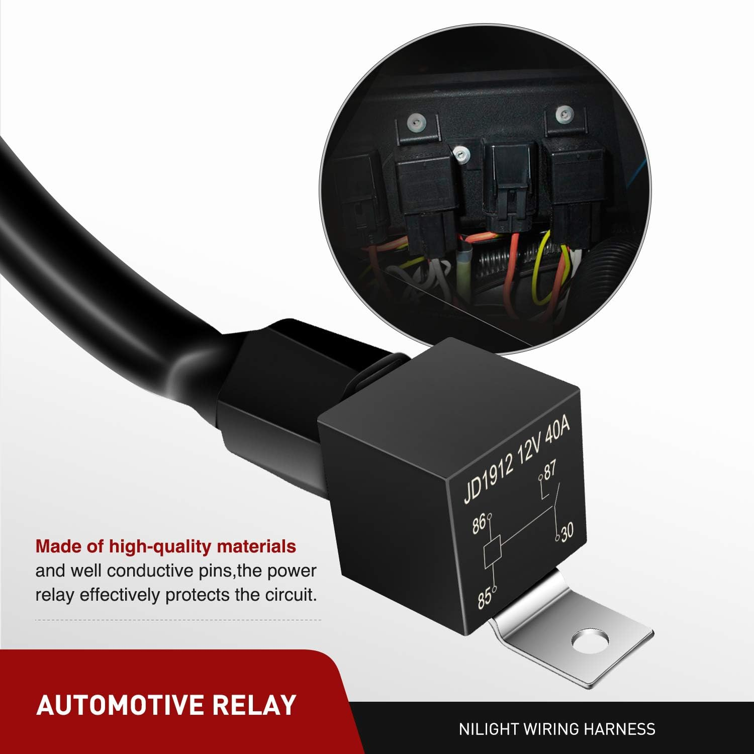 Nilight LED Light Bar Wiring Harness Kit Motorcycle Handlebar Switch 16AWG 2 Leads 12V on off Push Button Switch for Motorcycle ATV UTV Driving Lights 7/8Inch (10045W) image number 3