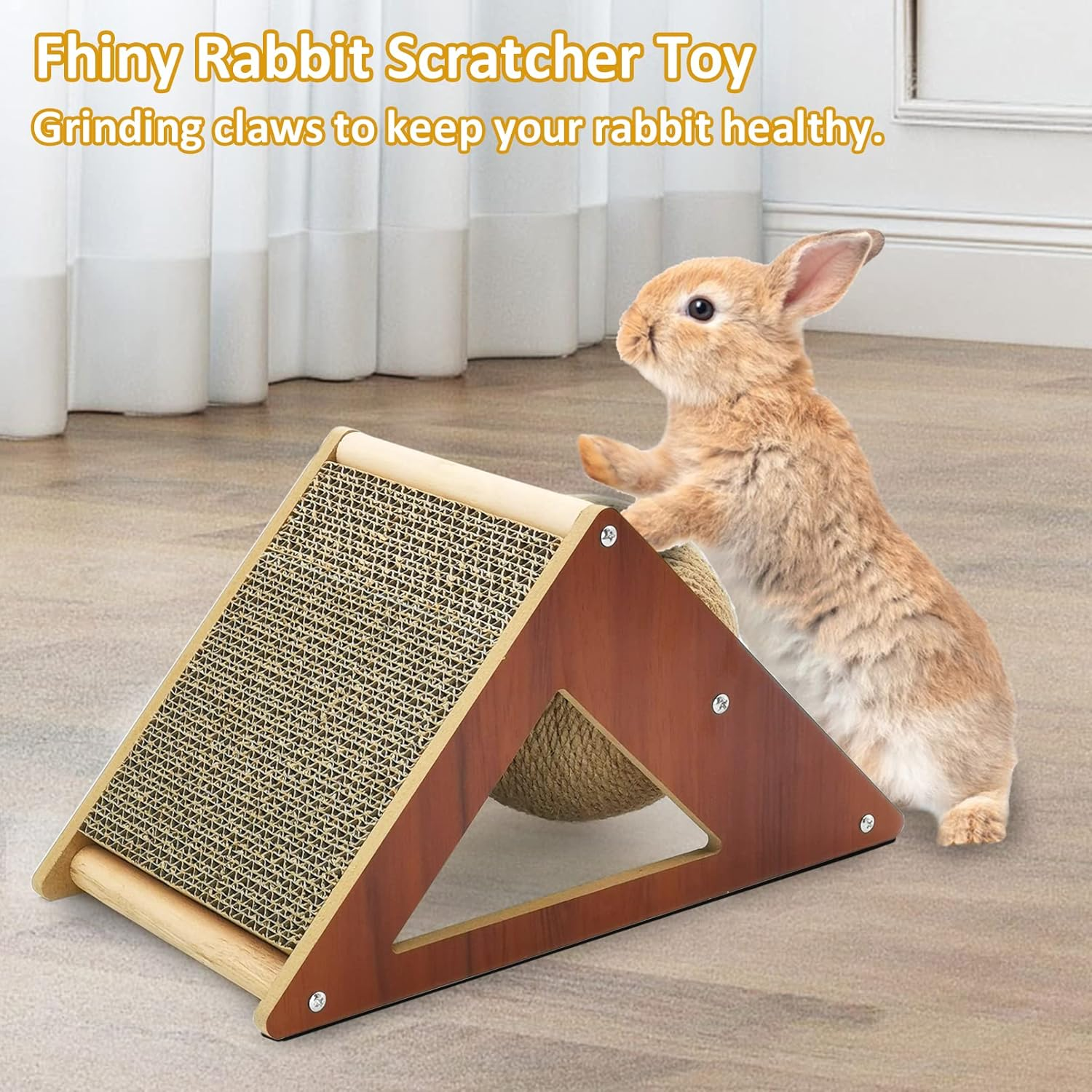 Fhiny Rabbit Scratch Ball, Natural Sisal Rope Claws Scratching Corrugated Board for Indoor Kittens Scratch Pawller Rotating Ball Interactive Toys for Bunny Kitten and Other Small Pets image number 3