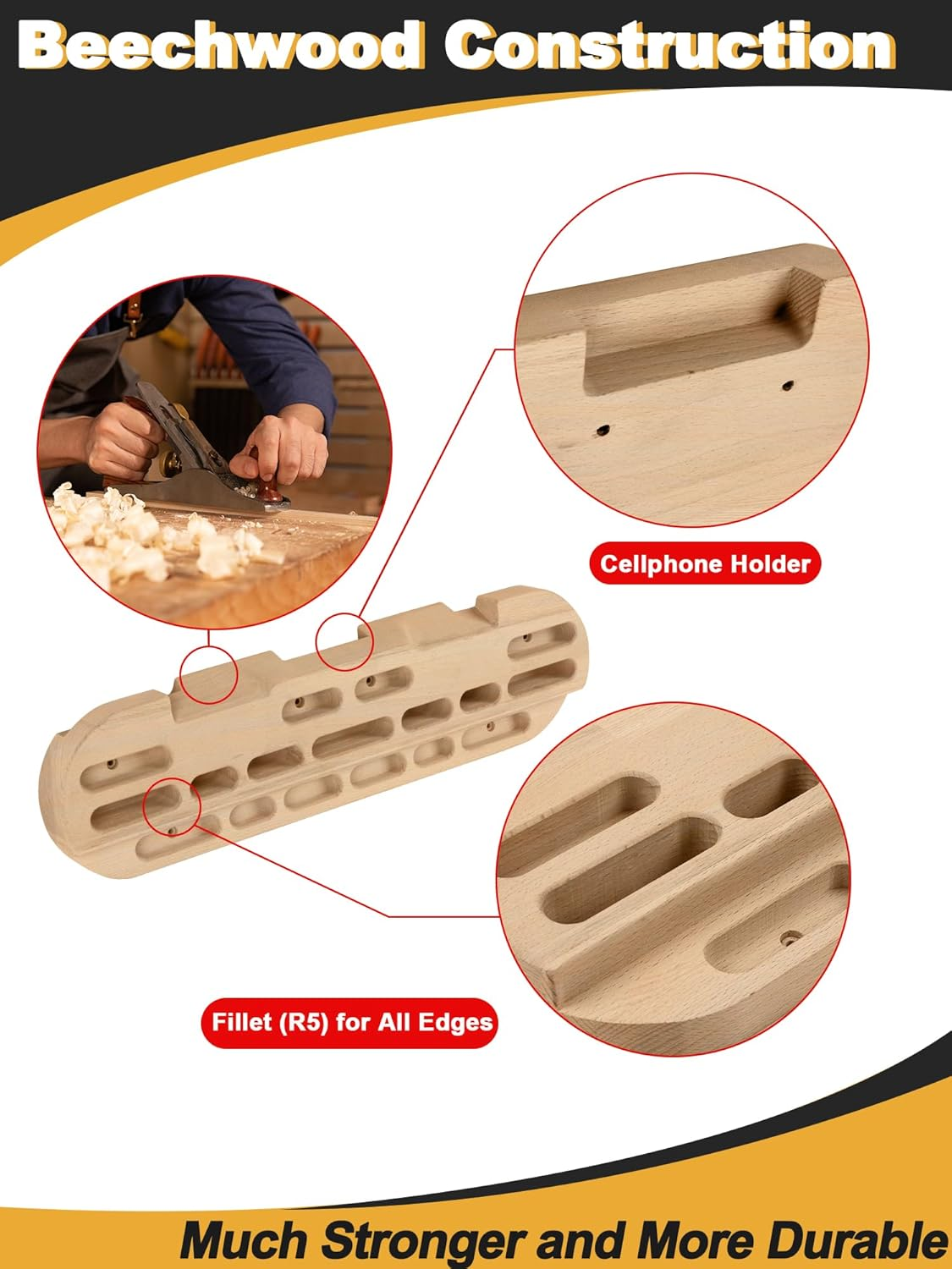 Hangboard for Rock Climbing - Climbing Hangboard Climbing Fingerboard for Bouldering Training - Beechwood Construction - 120Kg Load Capacity