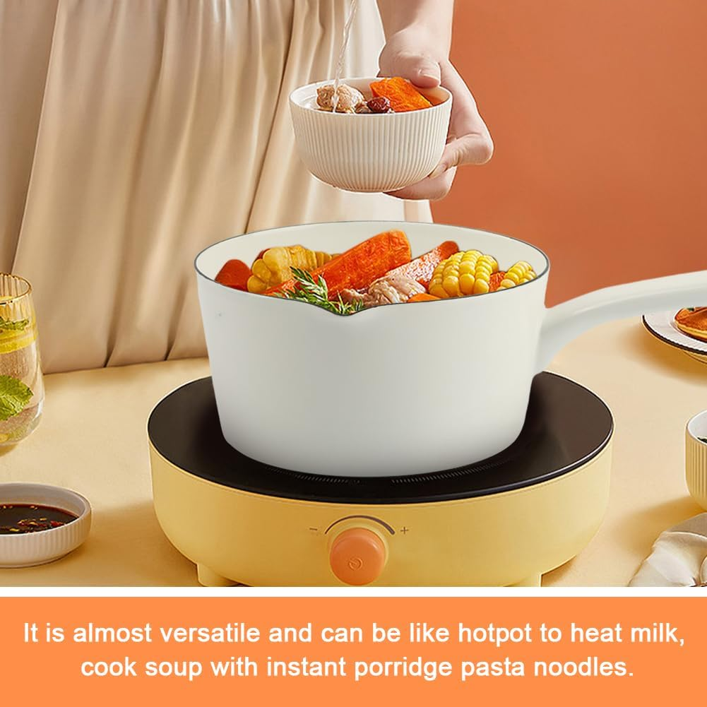 1.2L Enamel Milk Pan, Nonstick Saucepan with Pour Spouts, Butter Warmer, Melting Milk Boiling Porridge Soup Saucepan,Butter Warmer, Gas Stove Enamel Milks Pot with Handle for Home Kitchen image number 6