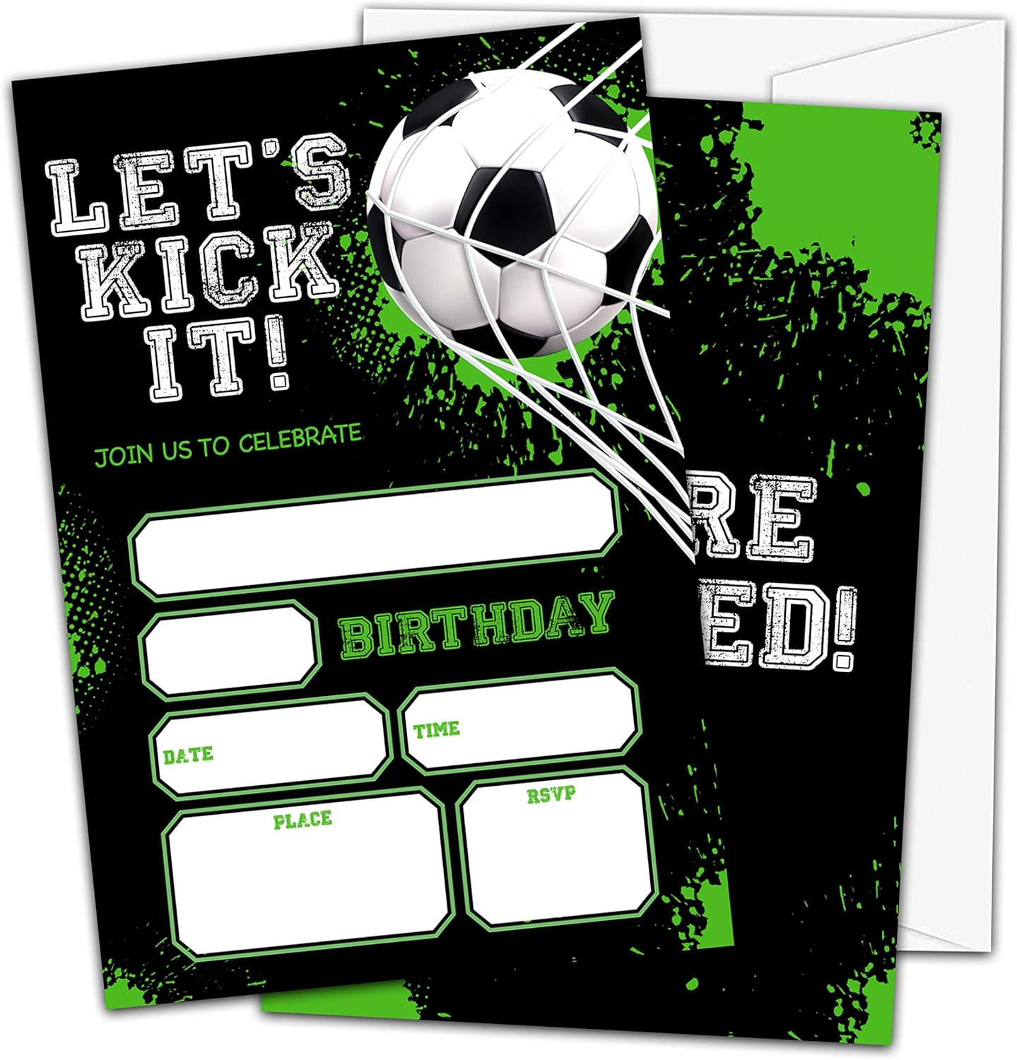 OICPYD Soccer Birthday Invitations, Soccer Birthday Party Invitations for Boys Girls Kids, Football Sports Fill in Party Invites, Decorations, Favors, 20 Invitations with Envelopes (B06) image number 4
