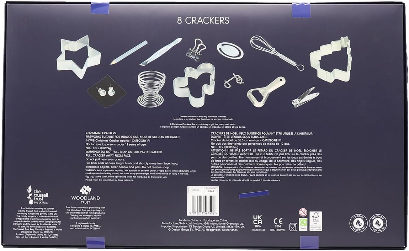 8X 12.5 Inch Large Christmas Crackers Bon Bons Premium Gift Festive Silver White