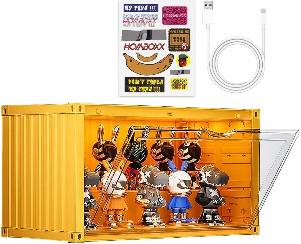 Clear Acrylic Display Case with Light,Container Dustproof Protection Display Box for Collectible Pop Figures and Toys,Toys Not Included,13.8 in X 7.5 in X 6.7 in (Yellow) image number 3