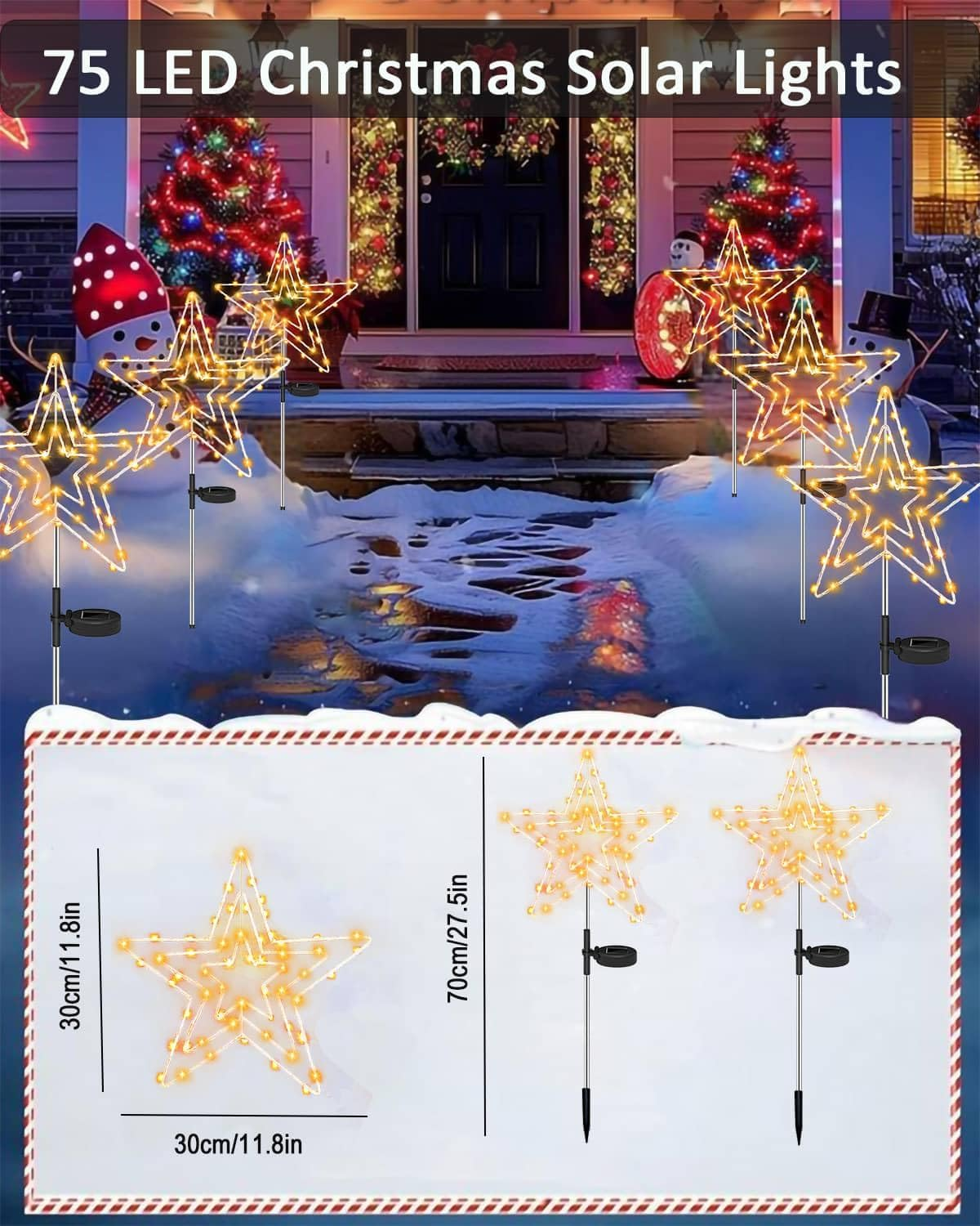 Redefun Solar Christmas Lighting Outdoor Star 2 Pieces 75 LED Garden Stake Christmas Illuminated 8 Modes Garden Stake Star Waterproof Christmas Star for Garden Christmas Decoration image number 4