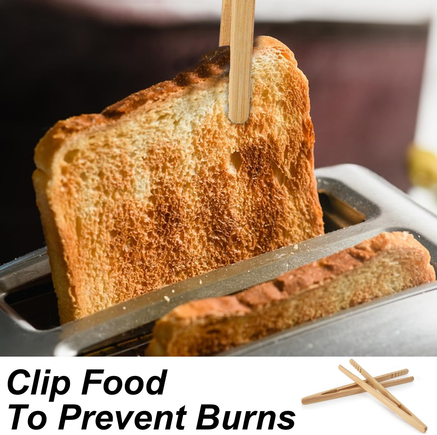 Bamboo Toaster Tongs 2Pcs - Wooden Kitchen Tongs for Cooking and Grilling - Versatile and Modern Cooking Accessory for Home and Restaurant Use image number 5