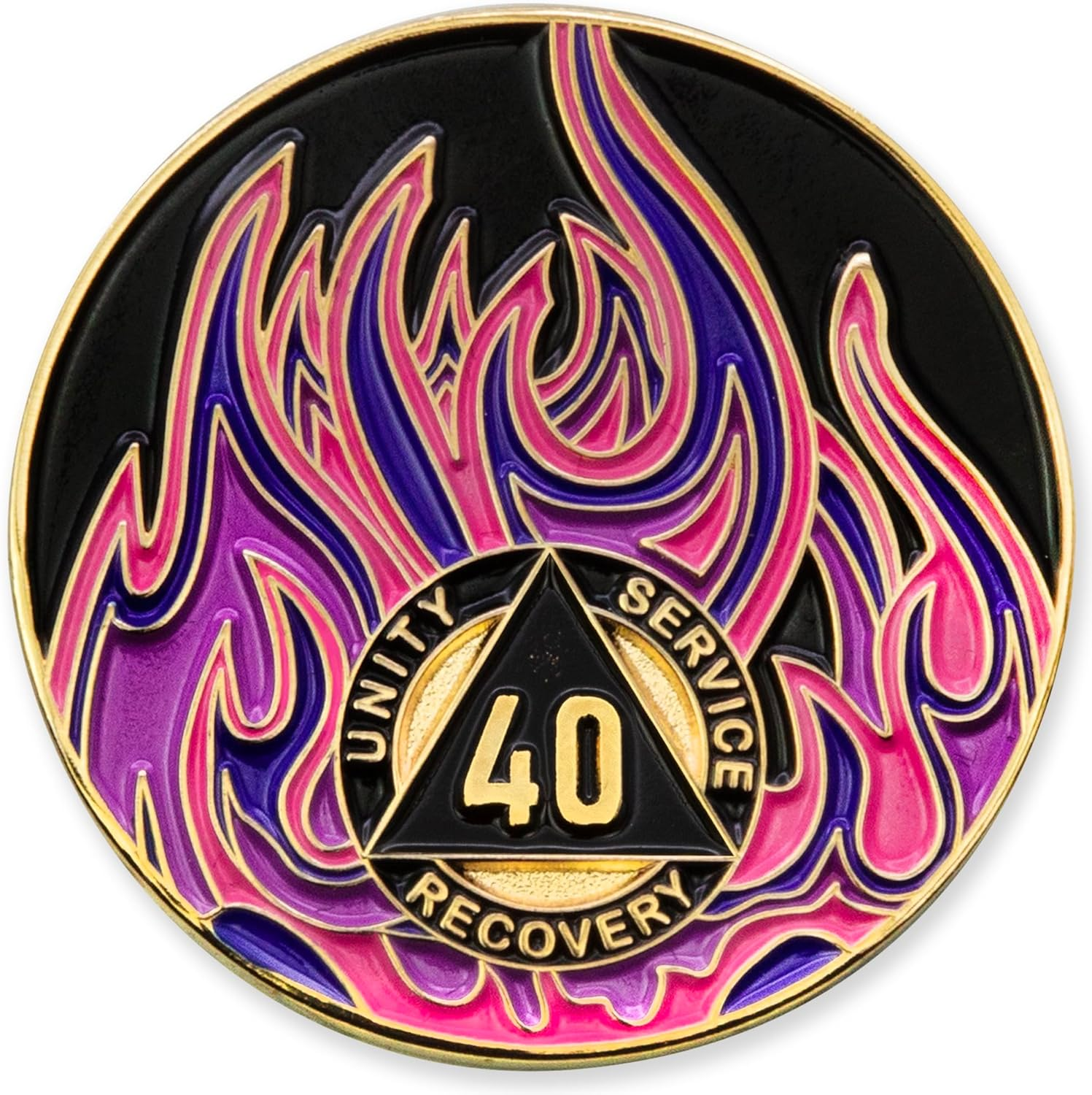 6 Year Sobriety Mint Twisted Flames Gold Plated AA Recovery Medallion/Chip - Black/Pink/Purple/Blue image number 2