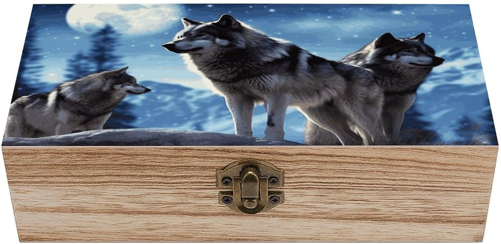Wolfs Wooden Box Wood Wedding Keepsake Boxes with Lids Small Decorative Boxes Lightweight Wooden Memory Storage Box for Crafts Keepsakes Jewelry Photo Letter Storage image number 4