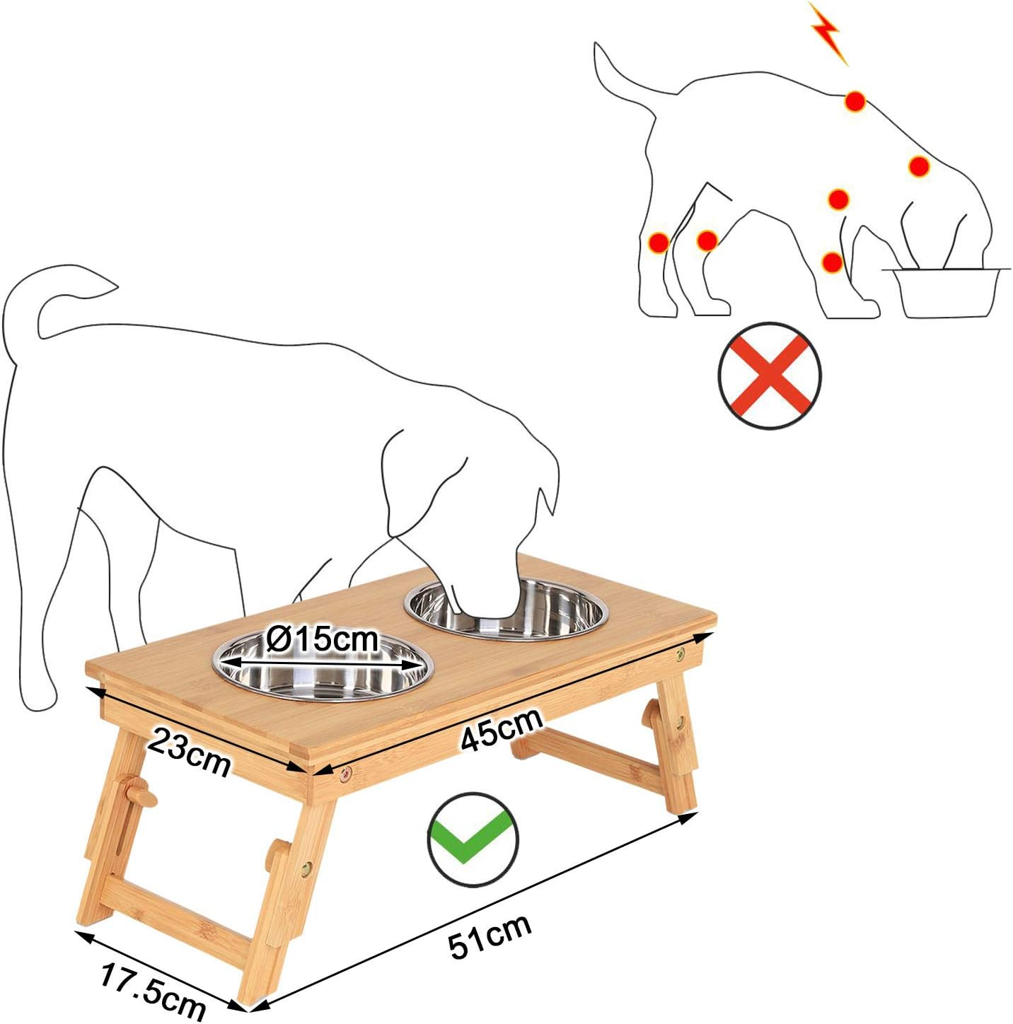 Lionto Dog Bowl Height Adjustable Feeding Station Feeding Bar Raised Bowl Rack for Pets Made of Bamboo image number 4
