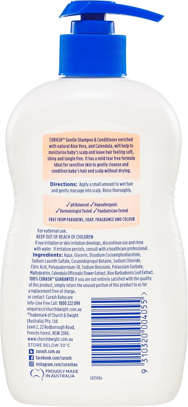 Curash Gentle Shampoo & Conditioner, 400Ml - Tear Free, for Sensitive Skin, Hypoallergenic with Calendula Oil and Aloe Vera, Free from Parabens, Colour and Fragrance - for Newborns and Toddlers