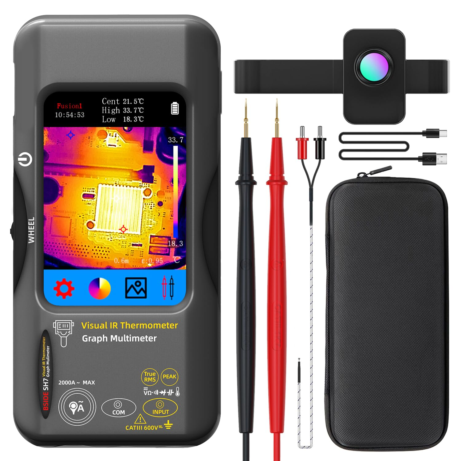 BSIDE Thermal Imaging Camera Multimeter with Macro Lens, 320X320 IR Resolution with 15 Thermal Palettes, 20000 Counts with 3.98" Touch LCD, Measures Cap, AC Clamp, Temp Diode for Electrical Electronic