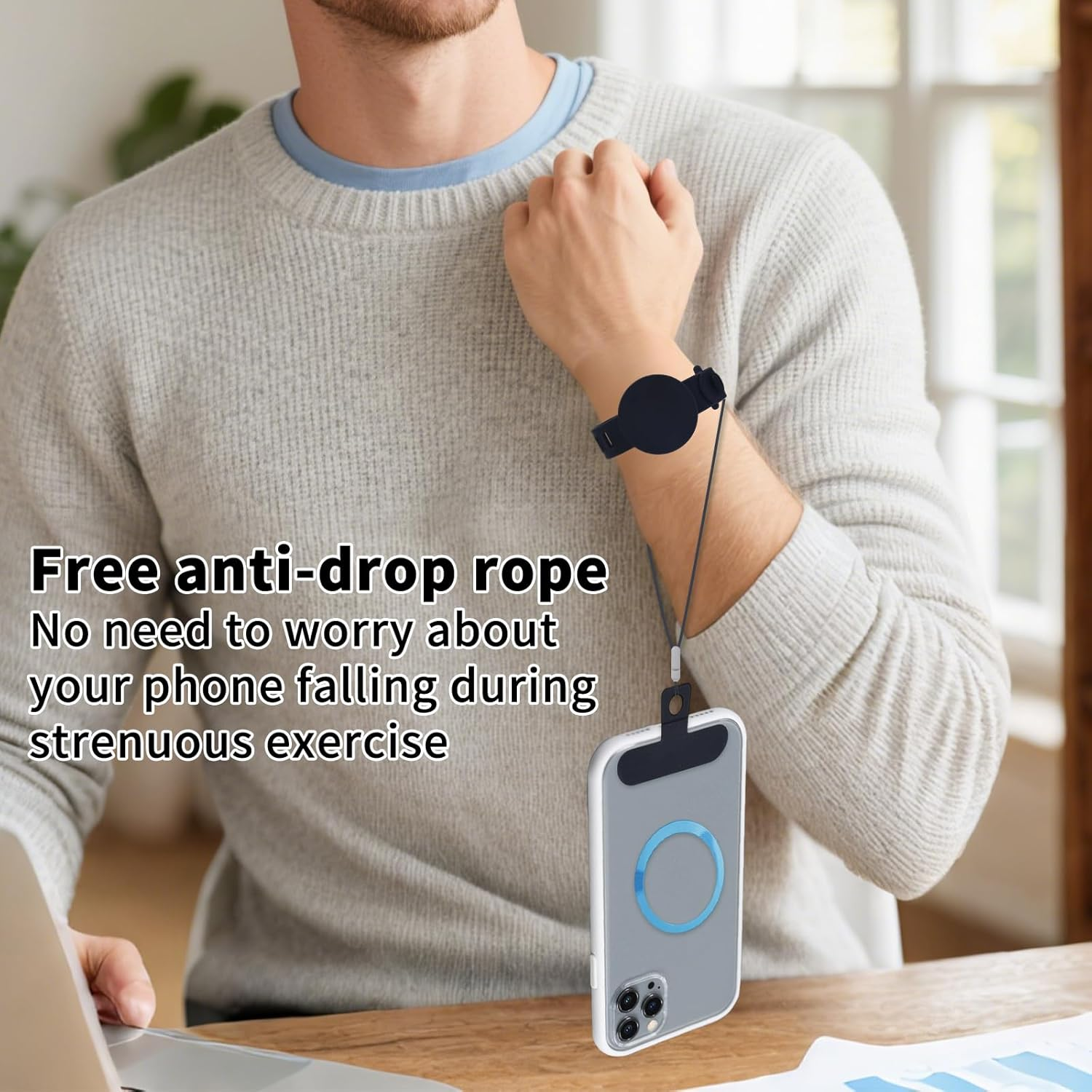 5Pcs Universal Phone Mount Kit, Adjustable Stroller Phone Holder with Magnetic Sheets Gasket & Lanyard Hands-Free Smartphone Stand for Baby Stroller Shopping Cart (Black) image number 6