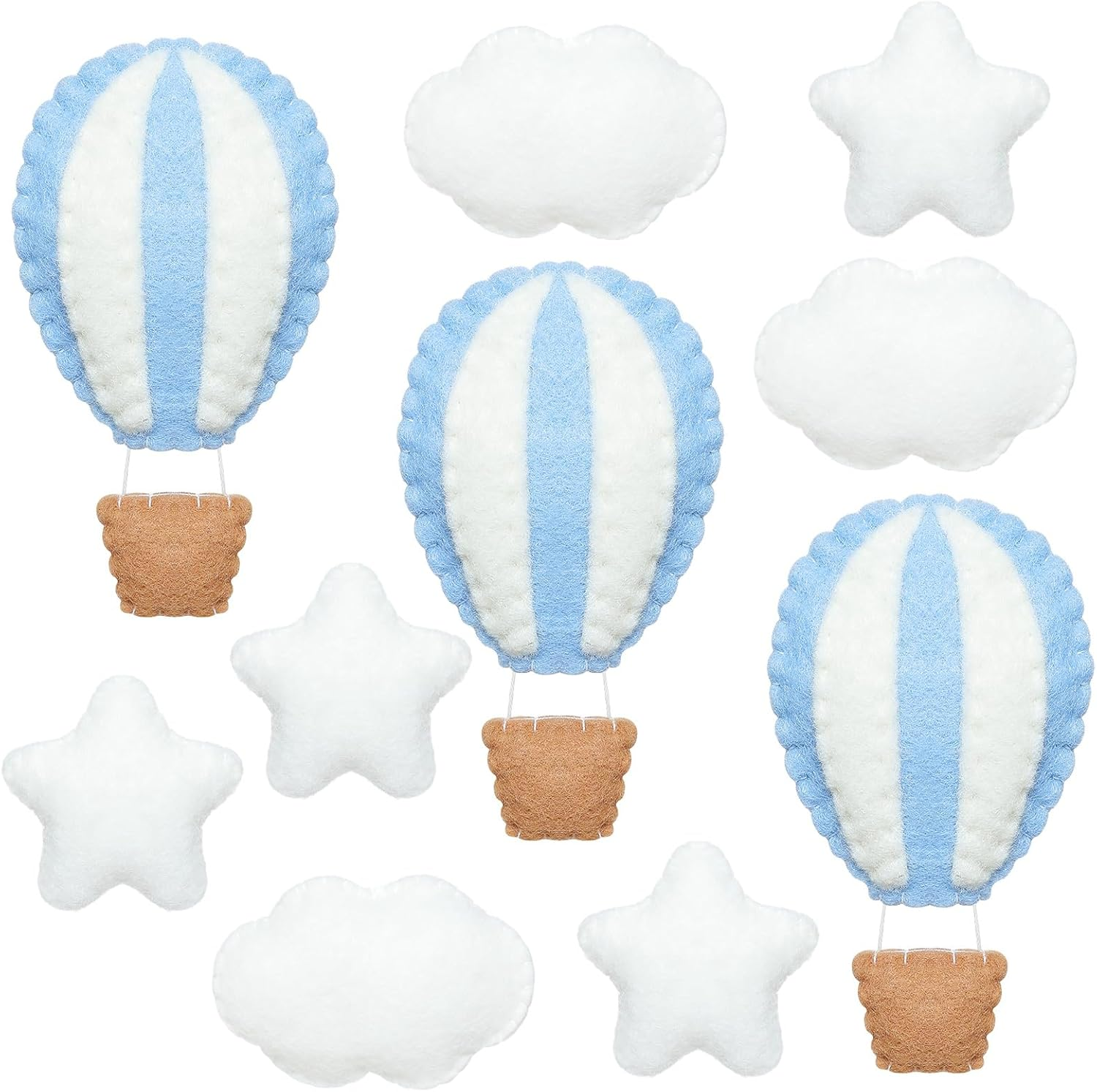 Poen 10 Pcs Star Hot Air Balloon and Cloud Nursery Wall Decor for Bedroom - Mini Felt Clouds Stars Western Decor for Kids Baby Room (Khaki)