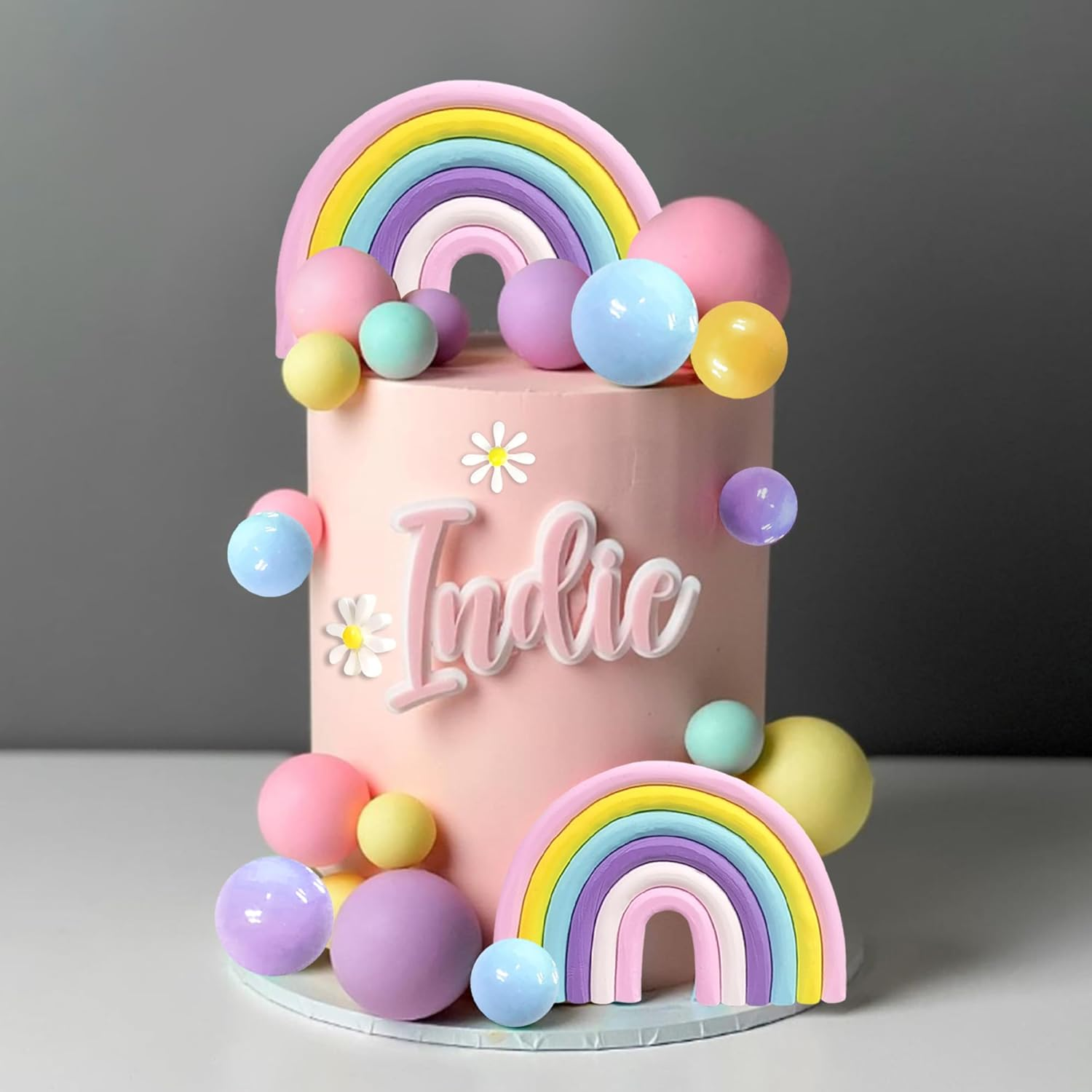 DRWATE 35 PCS Groovy Cake Toppers Boho Cake Topper Hippie Party Decorations with Flower Rainbow Balls for Girl Birthday Party Boho Groovy Party Supplies (Style 2) image number 3