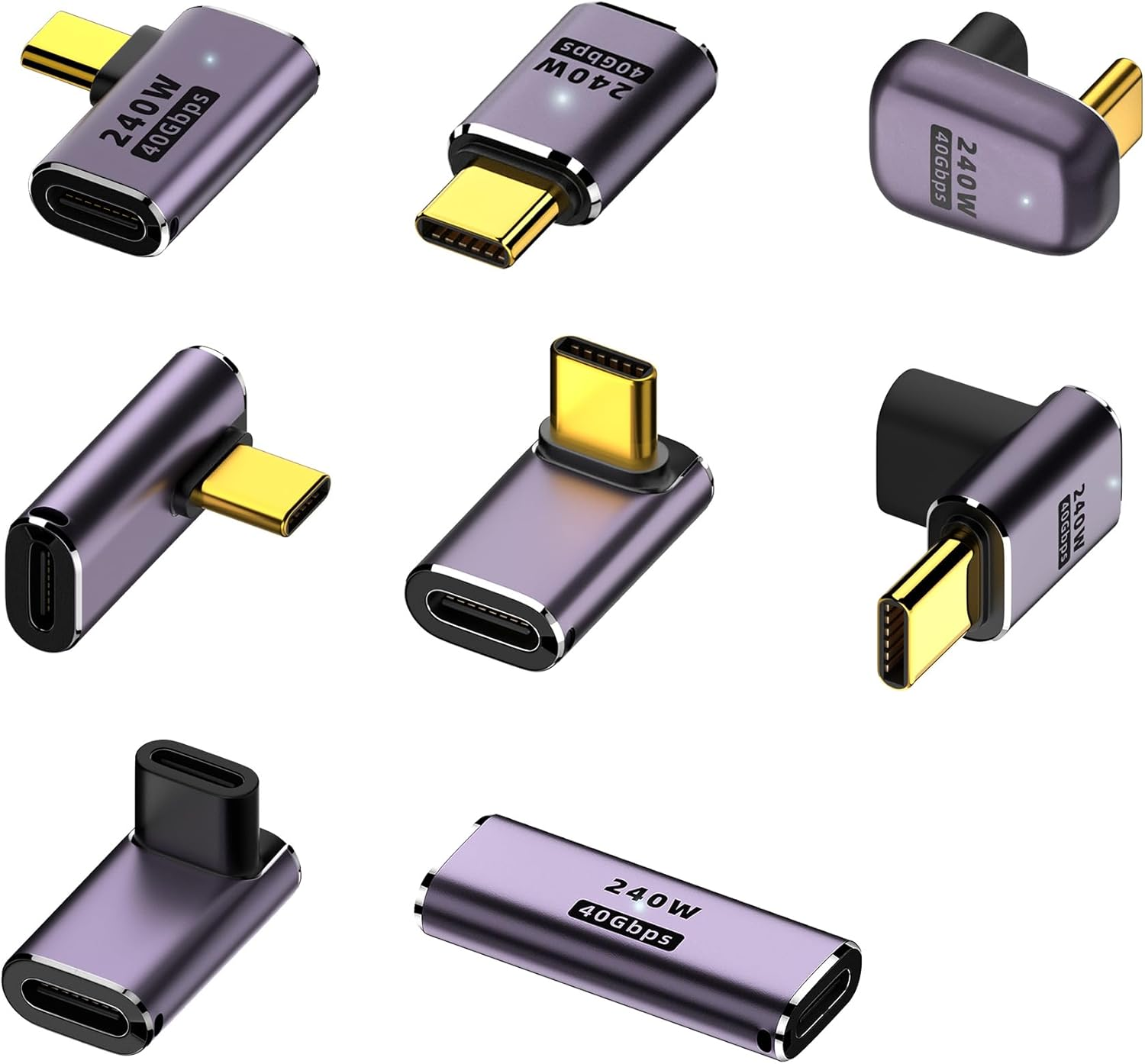 Tunghey 8Pack USB C to USB C Adapter Kit, USB C 90 Degree U Shape Adapter 240W, 40Gbps, Male to Female Extender with 8K Video Support USB 4 Cable for Laptop, Tablet and Phones Various Angles image number 5