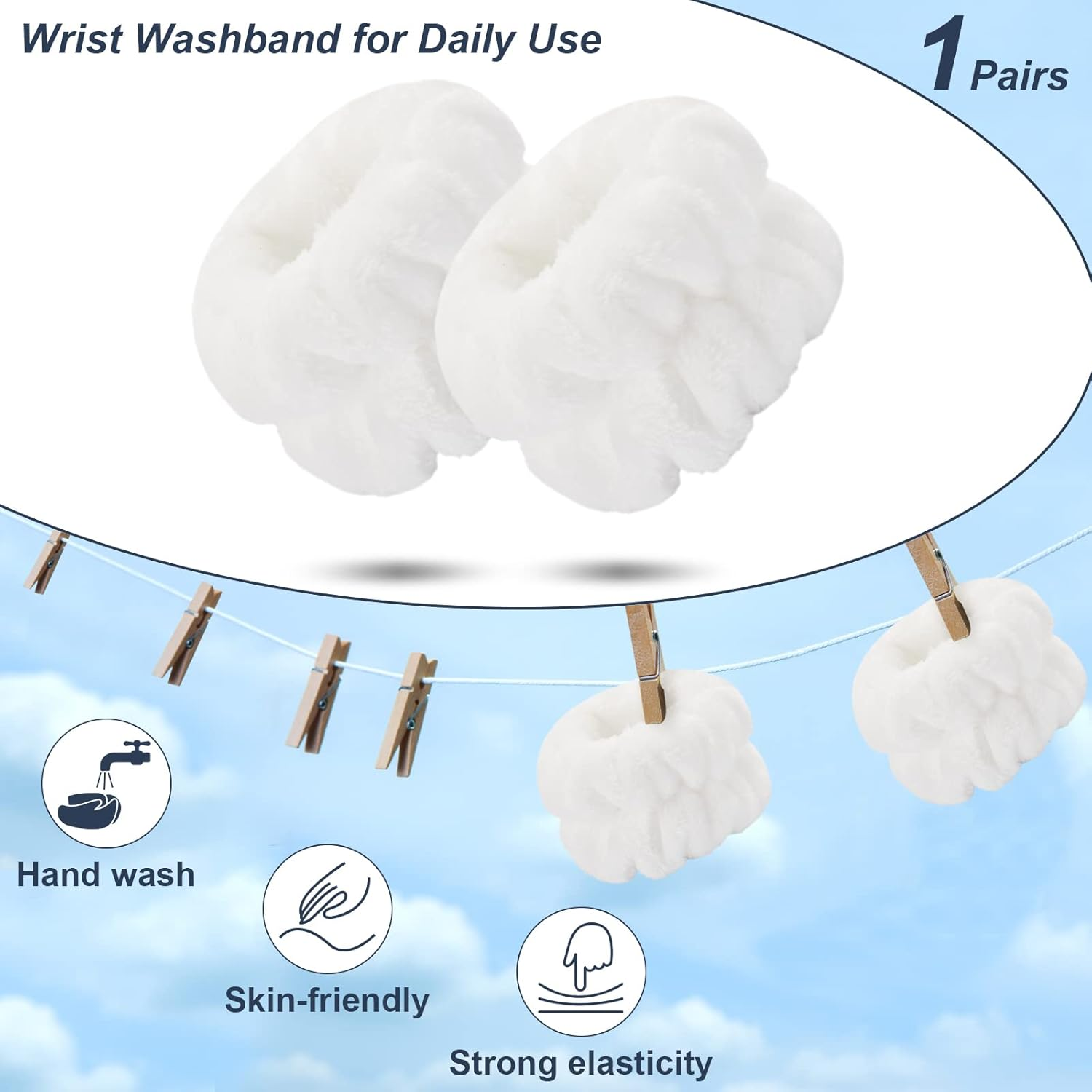 2 Pcs Wrist Towels - Microfiber Spa Wristbands for Women & Children (White) image number 6