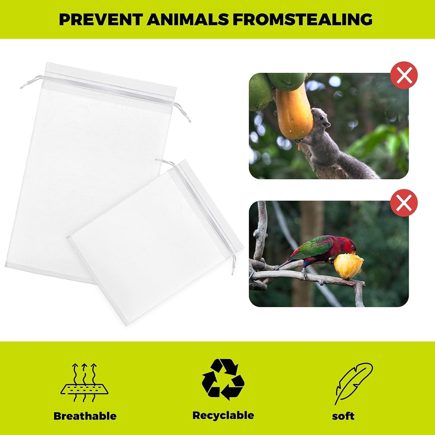 50Pcs Fruit Protect Bags, Reusable Mesh Garden Netting Protection Bag for Plants Vegetables for Plant/Fruit/Flower (White, 6 * 8Inch) - Green, 8 * 12Inch image number 2