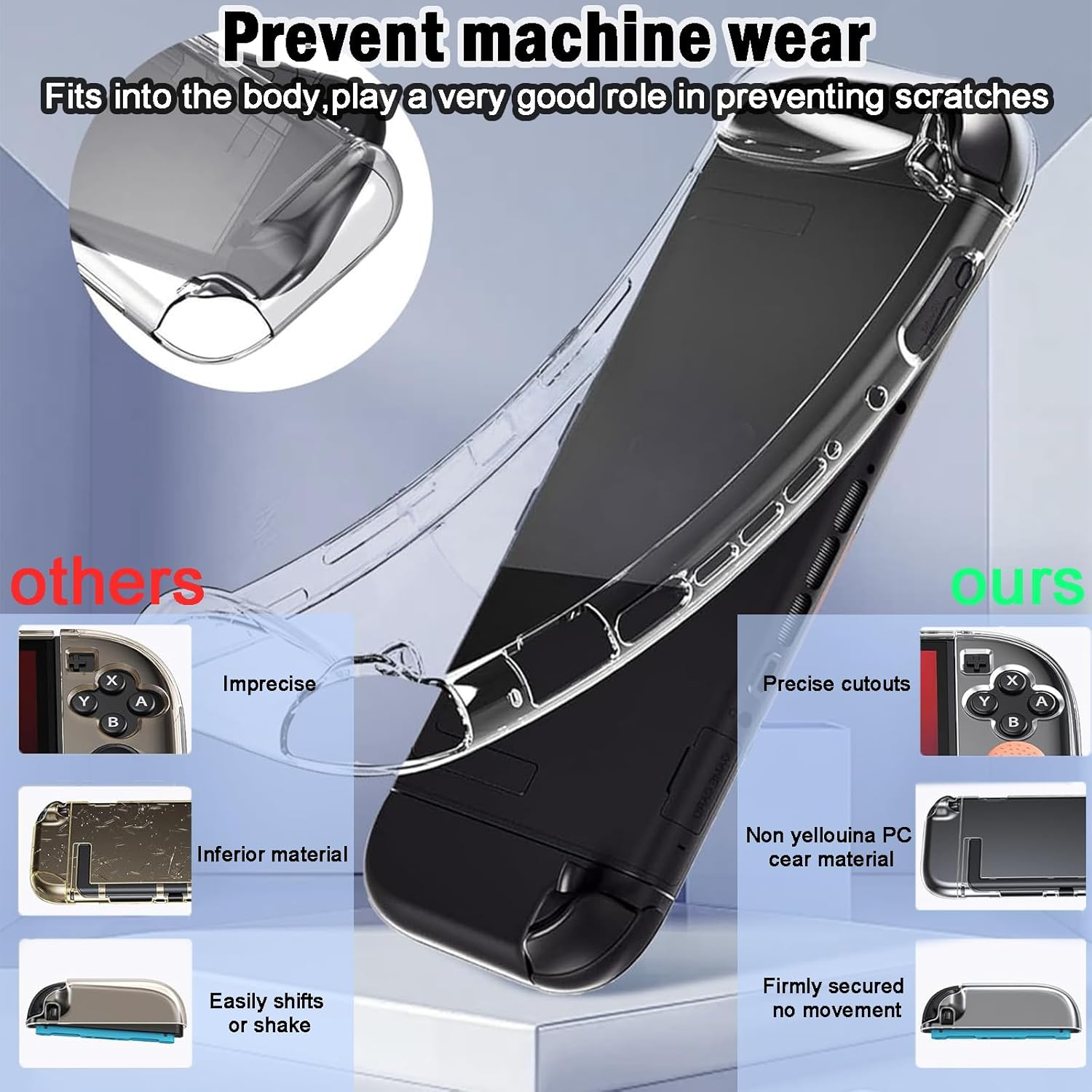 Protective Case Compatible with Switch 2, Soft TPU & Hard PC Full-Body Protection Clear Case for Switch 2, Shock-Absorption Cases, Anti-Scratch, Ergonomic Grip Cover image number 4