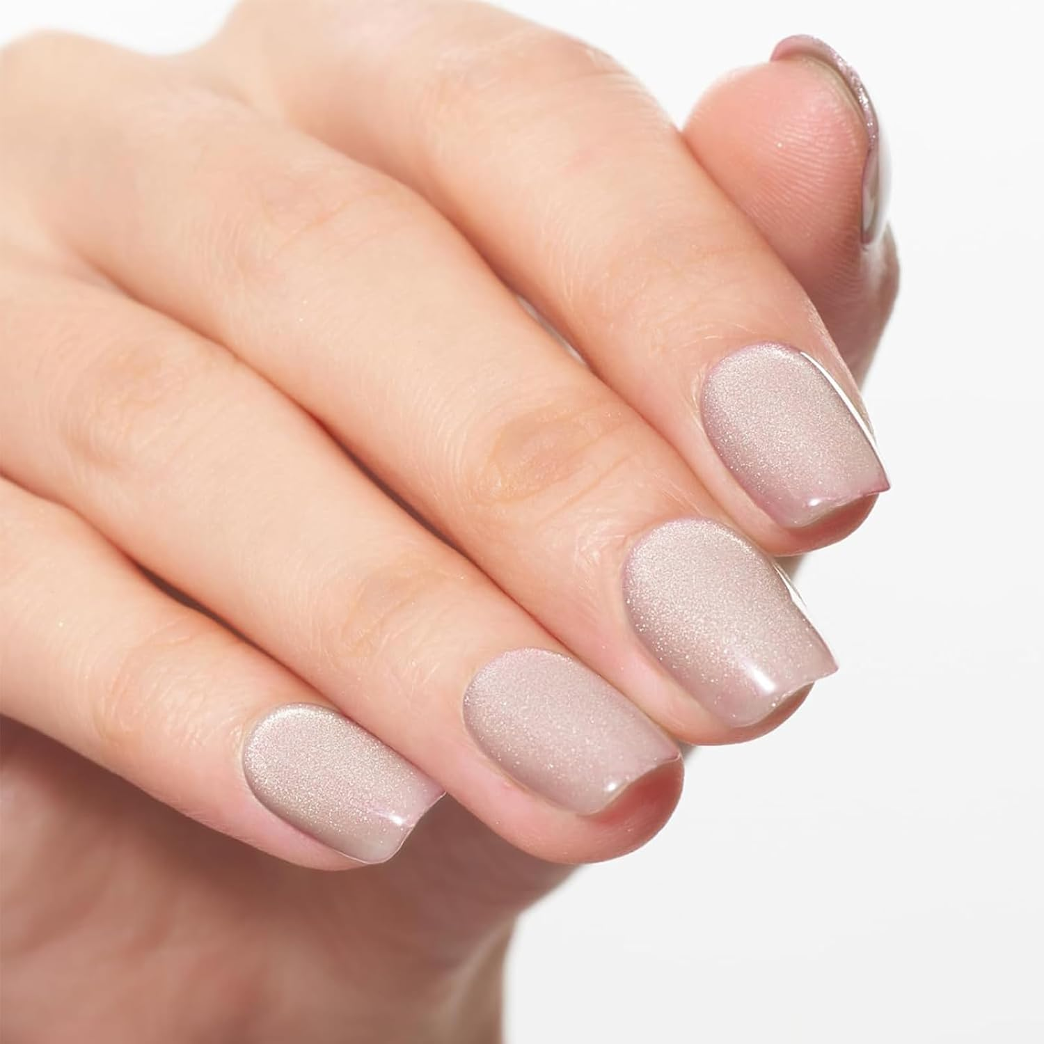 Qioon 24 Pcs Short Square Cat Eye Press on Nails, French Nude Glitter Fake Nails, Full Cover Stick-On False Fingernails with Adhesive Tabs for Women and Girls image number 6