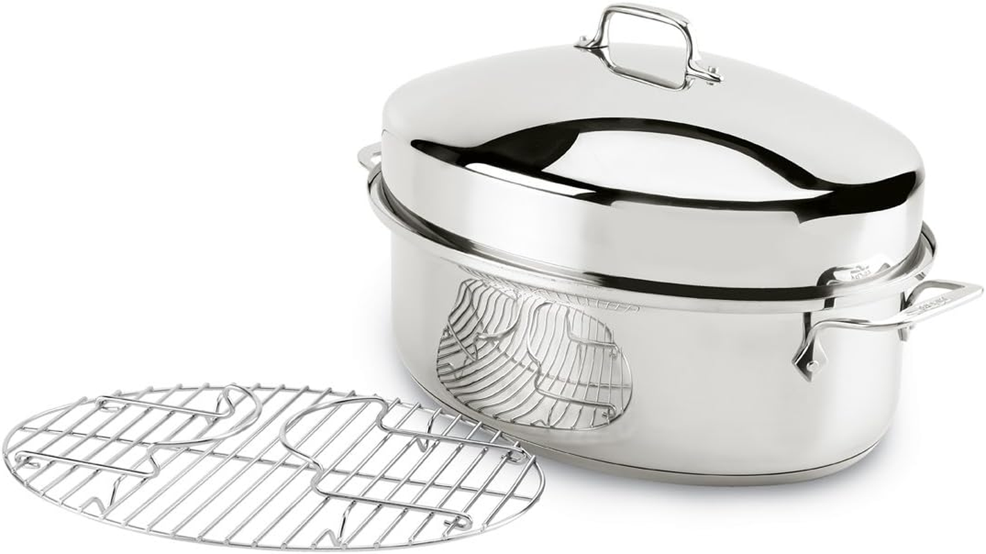 All-Clad E7879664 Stainless Steel Dishwasher Safe Oven Safe Covered Oval Roaster Cookware, 16-Inch, Silver