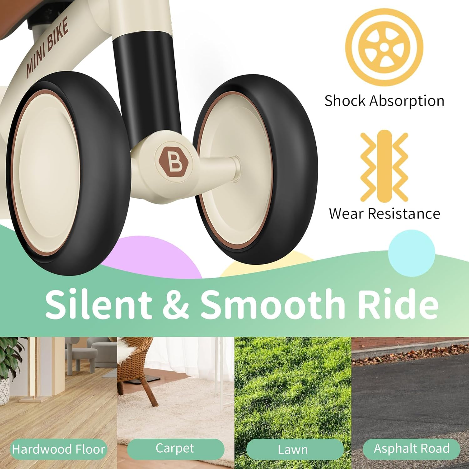 BELEEV B1 Baby Balance Bike for 1-2 Year Old, Toddler First Starter Bike for Kids Girls Boys 10-24 Month, Lightweight Walker Bike with 4 Silence Wheels, 135&deg; Safe Limited Steer, Soft Wide Seat - Pink image number 3