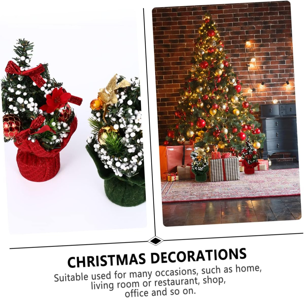 2Pcs Mini Christmas Tree Decor Artificial Ornaments for Festive Celebrations for Home Office Cafe and Holiday Parties Vibrant Colors Secure Base image number 4