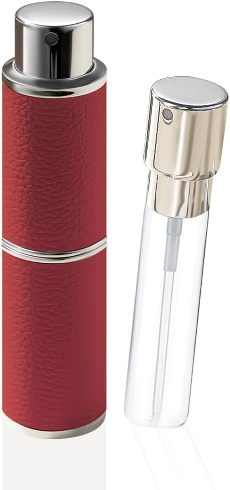 Cryslora Perfume Atomiser, Rotary Press Leather Refillable Perfume Bottle, High-End Portable Dispenser Bottle for Gift or Traveling, 8 Ml (Red)