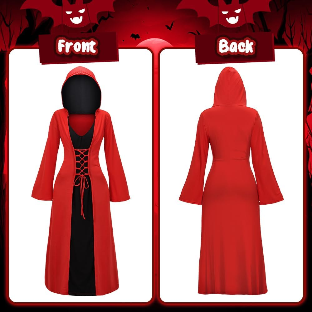 Slowton Womens Halloween Costumes for Adults Medieval Hooded Maxi Dress for Women Fashion Hooded Robe Costume for Halloween Cosplay Party image number 4