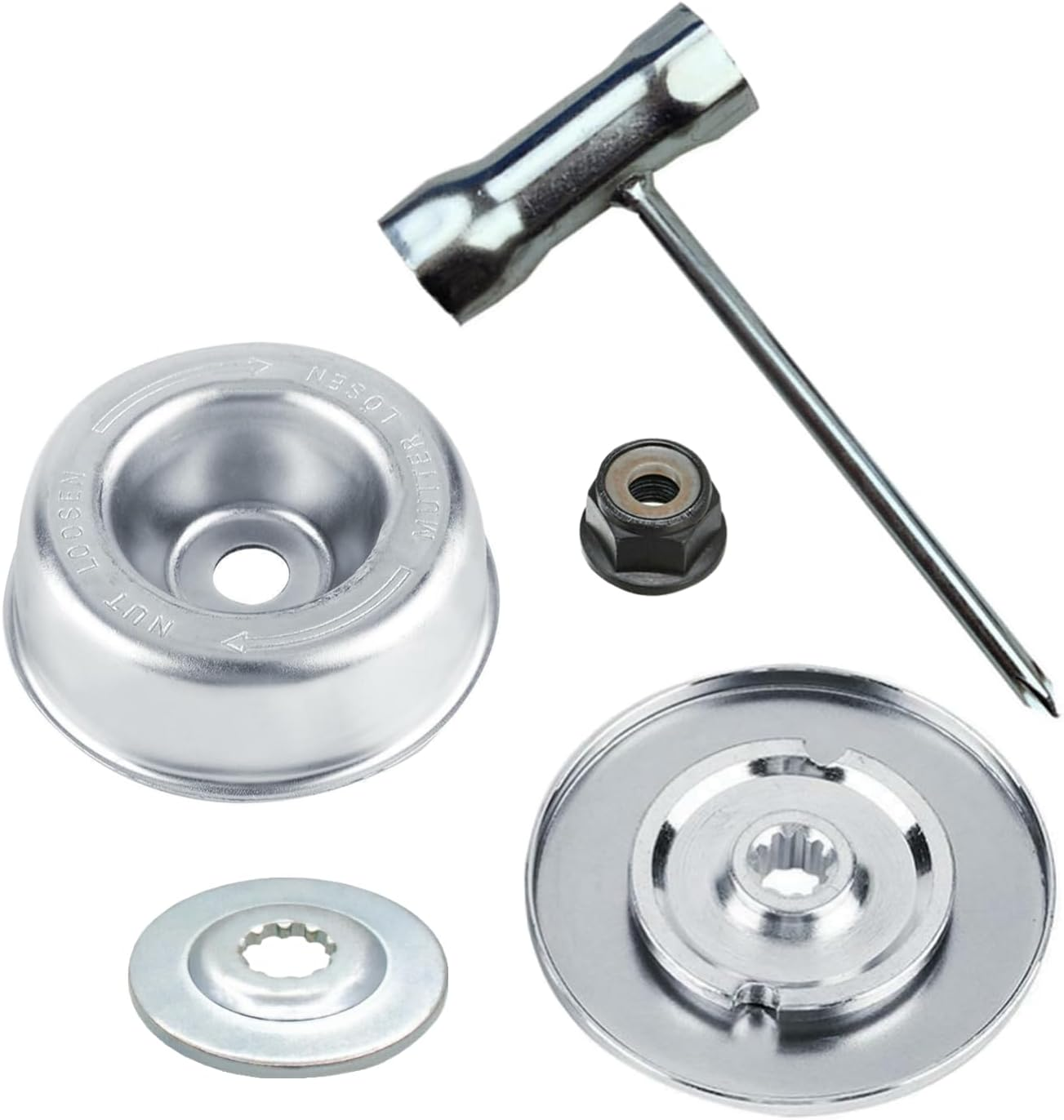 Blade Adapter Kit for Stihl FS55 FS55R FS56 FS56RC FS70R FS80 FS85 FS90 FS90R FS94 FS94R FS100RX FS110 FS120 FS130 FS130R FS240 FS250 (Thrust Washer, Rider Plate, Thrust Plate, Collar Nut, T-Wrench) image number 2