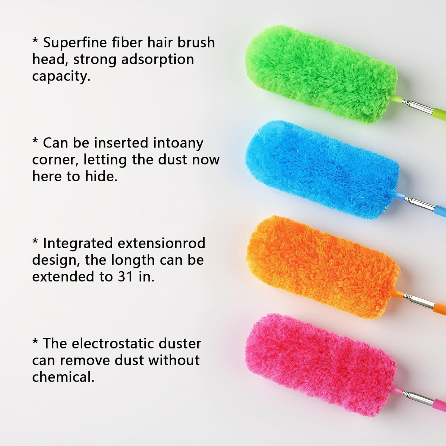 4 Pack Microfiber Feather Duster, with Extendable Pole and Bendable Head, Washable Microfibre Cleaning Tool for Cleaning Office, Car, Computer, Furniture, Sofa, Photo Frame image number 1