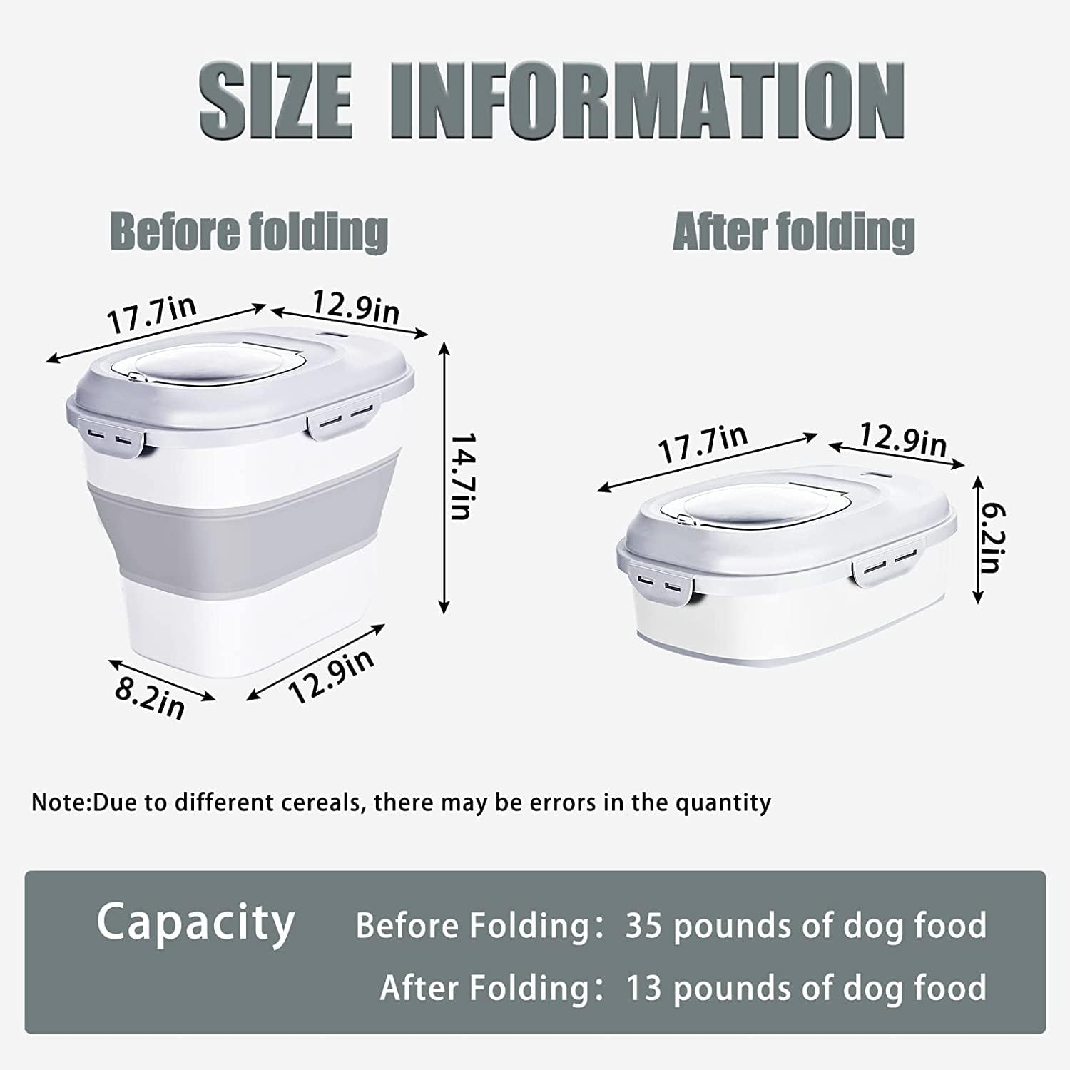 TOMVAES White Collapsible Dog Food Storage Container with Lids Locking Bowl Plastic Airtight Large Flour Sugar Kitchen Rice Leakproof Pantry Collapsible 23 Qt/30 Pound Lb/25L image number 6