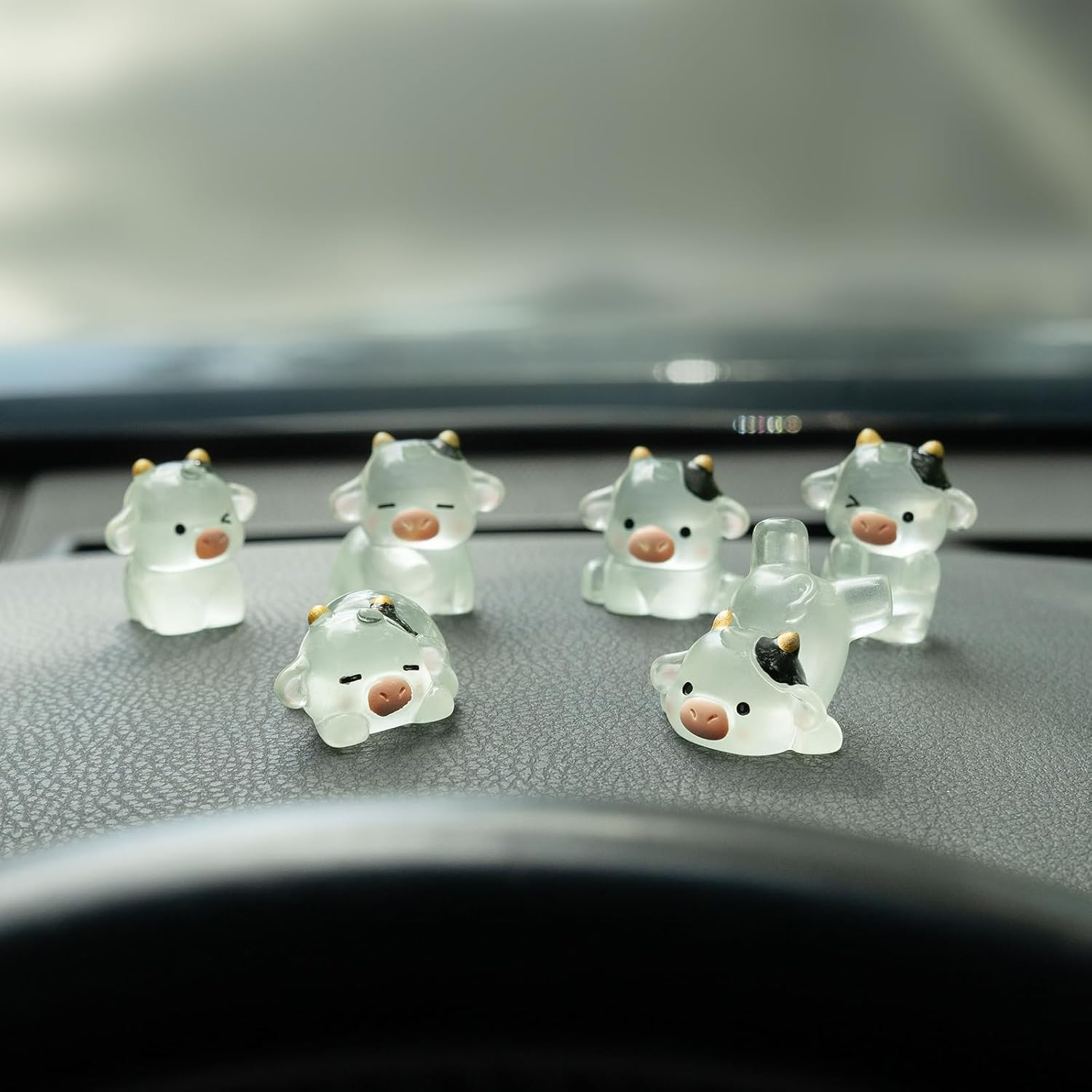 Cute Cow Car Dashboard Decor - 6PCS Cute Cow Dash Decorations for Home Office