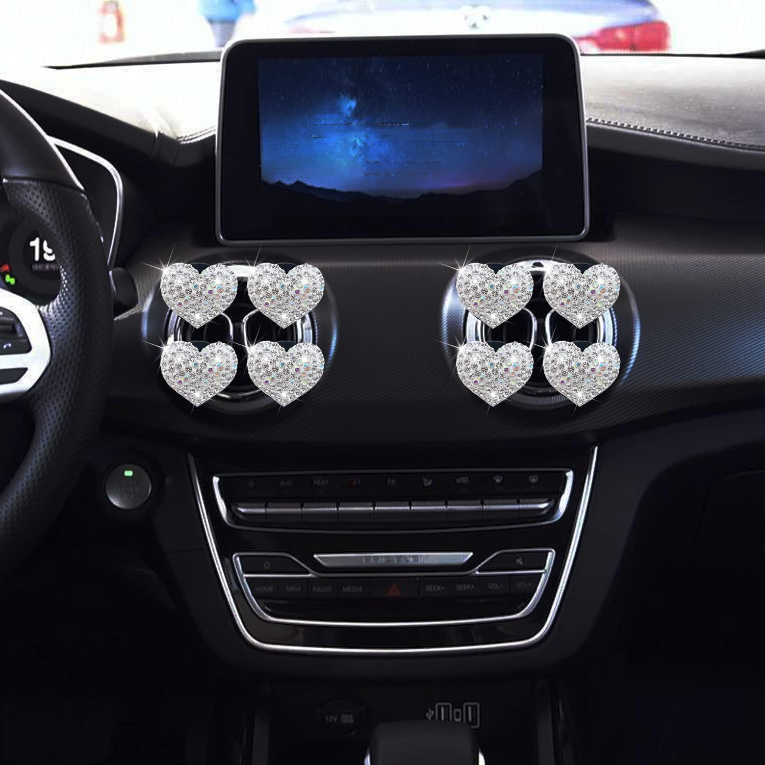 8 Pcs Bling Heart Air Vent Clips, Crystal Car Fresheners, Diffuser with Rhinestone Decoration, Cute Interior Accessories for Women Girls (Silver) image number 1