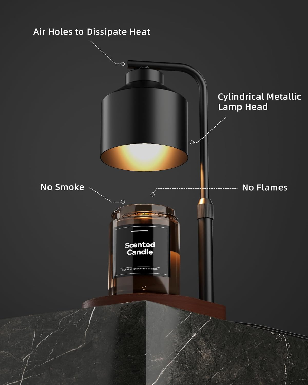 Candle Warmer Lamp with Timer & Dimmer for Yankee Candles, Adjustable Height Candle Warmer for Jar Candles, Wax Melt Lamp for Home Decor & Gifts, Black, 2 Bulbs image number 3