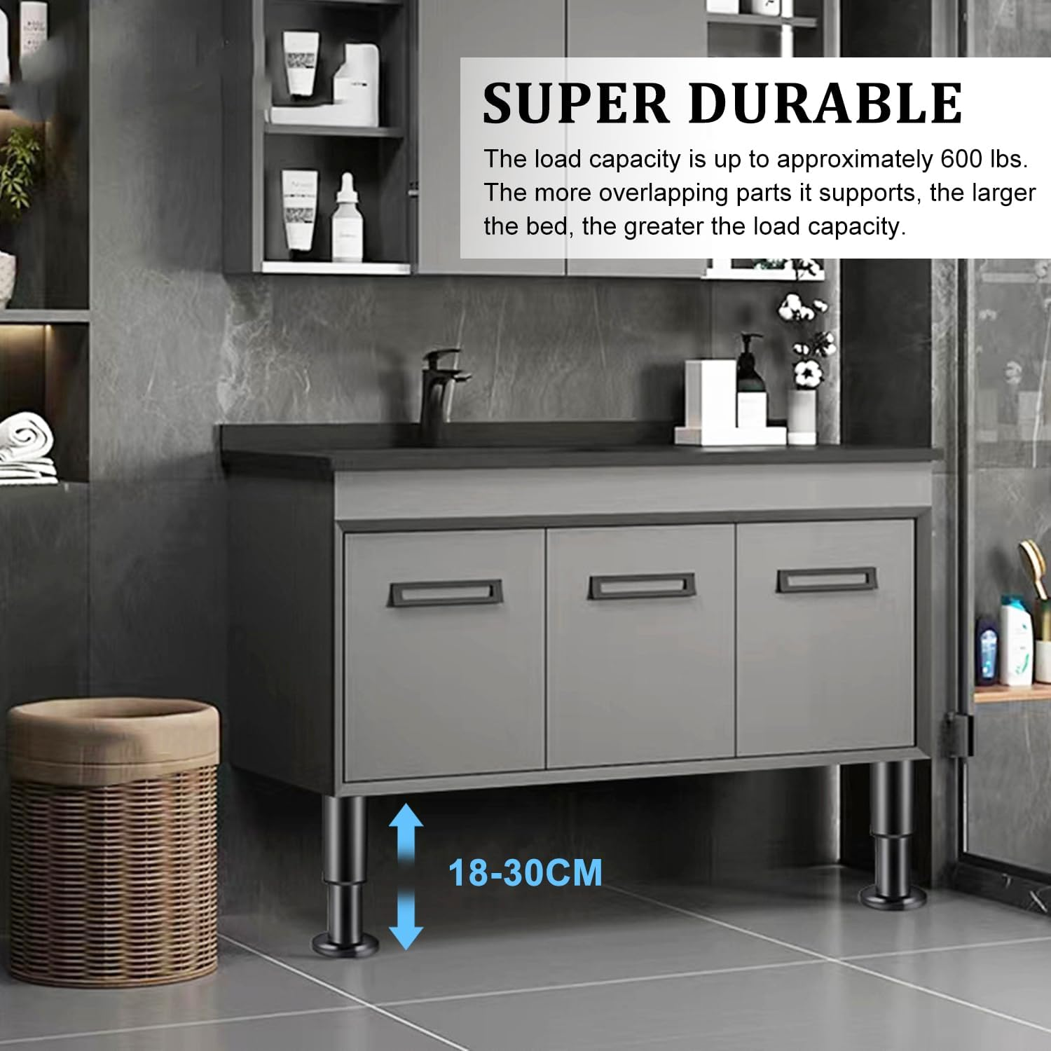 4Pcs Adjustable Height Bed Support Legs, Retractable 18-30CM Furniture Support Leg, Metal Heavy Duty Furniture Replacement Legs with Screws and Screwdriver, for Sofa, Bed, Closet Etc.