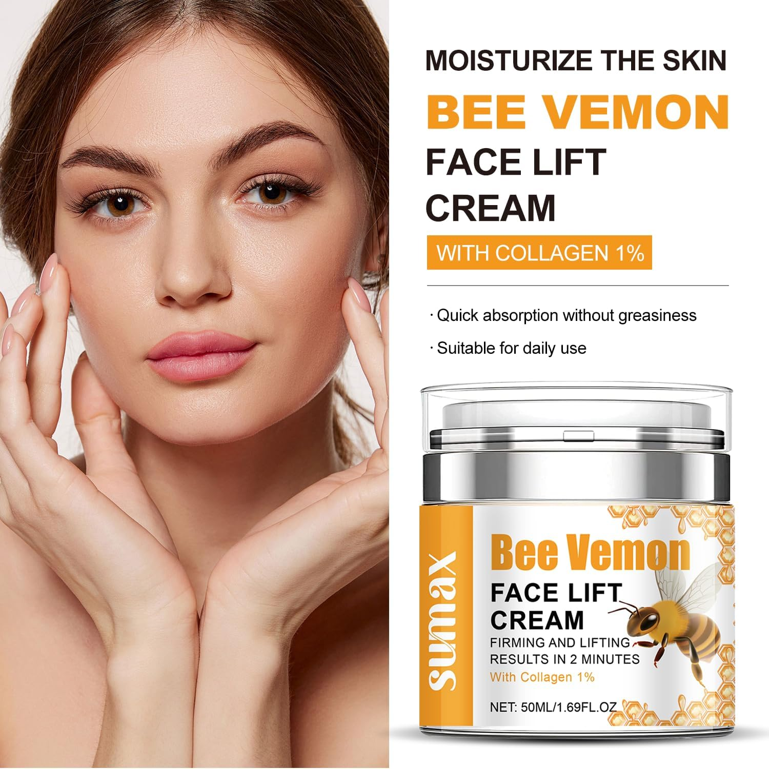 Bee Venom Cream with 1% Retinol - Visible Firming & Lifting Results in 2 Minutes - 50Ml / 1.69 Fl Oz,Face Lift Cream with Bee Venom and Collagen image number 5
