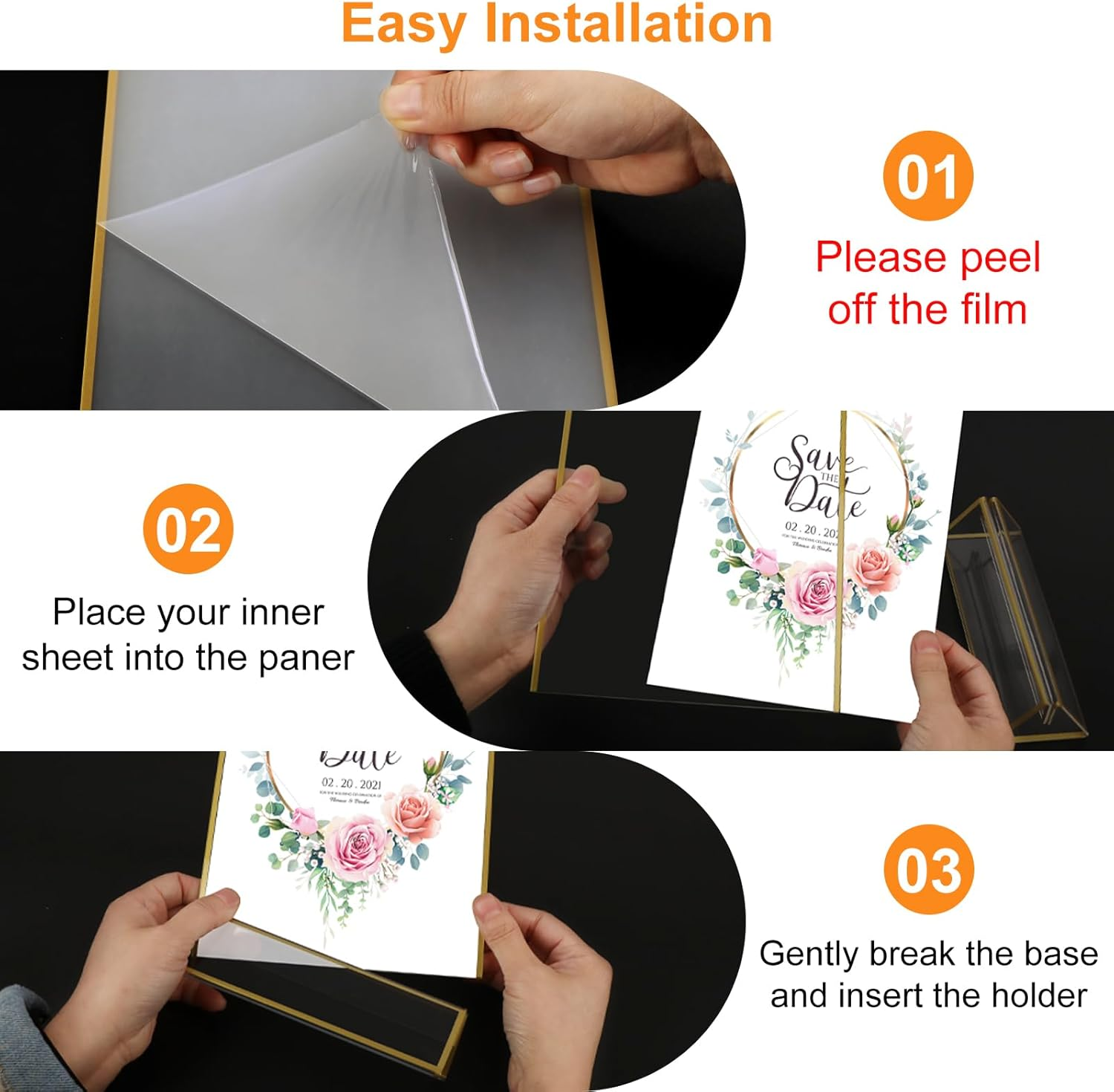 6 Pack A5 Gold Border Acrylic Sign Holders, Table Number Holders for Wedding, Double Sided Menu Display Stand, Poster Picture Frame, Clear Tabletop Holder for Store Restaurant Party Office image number 1