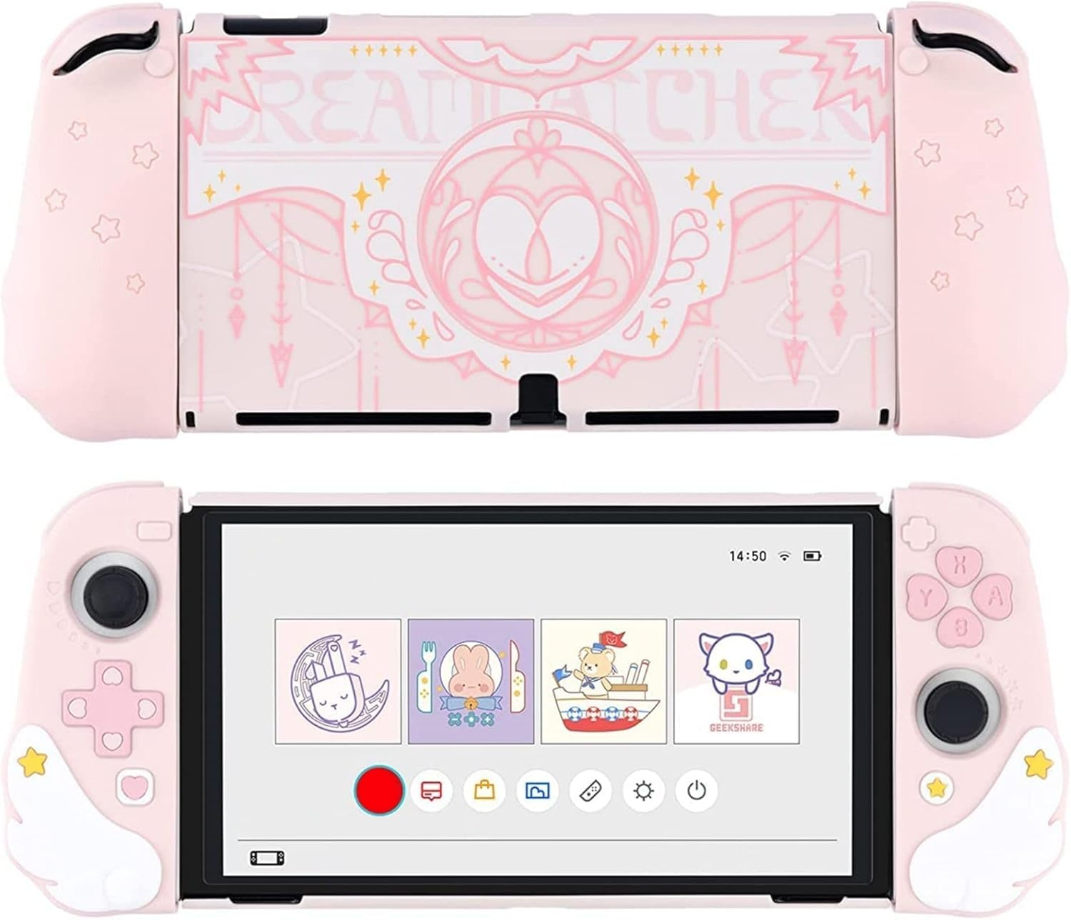 Geekshare Protective Case Compatible with Switch OLED Console and Game Console - Slim Cover Case with Ergonomic Design for Switch Model- Star Wings (Pink) image number 4