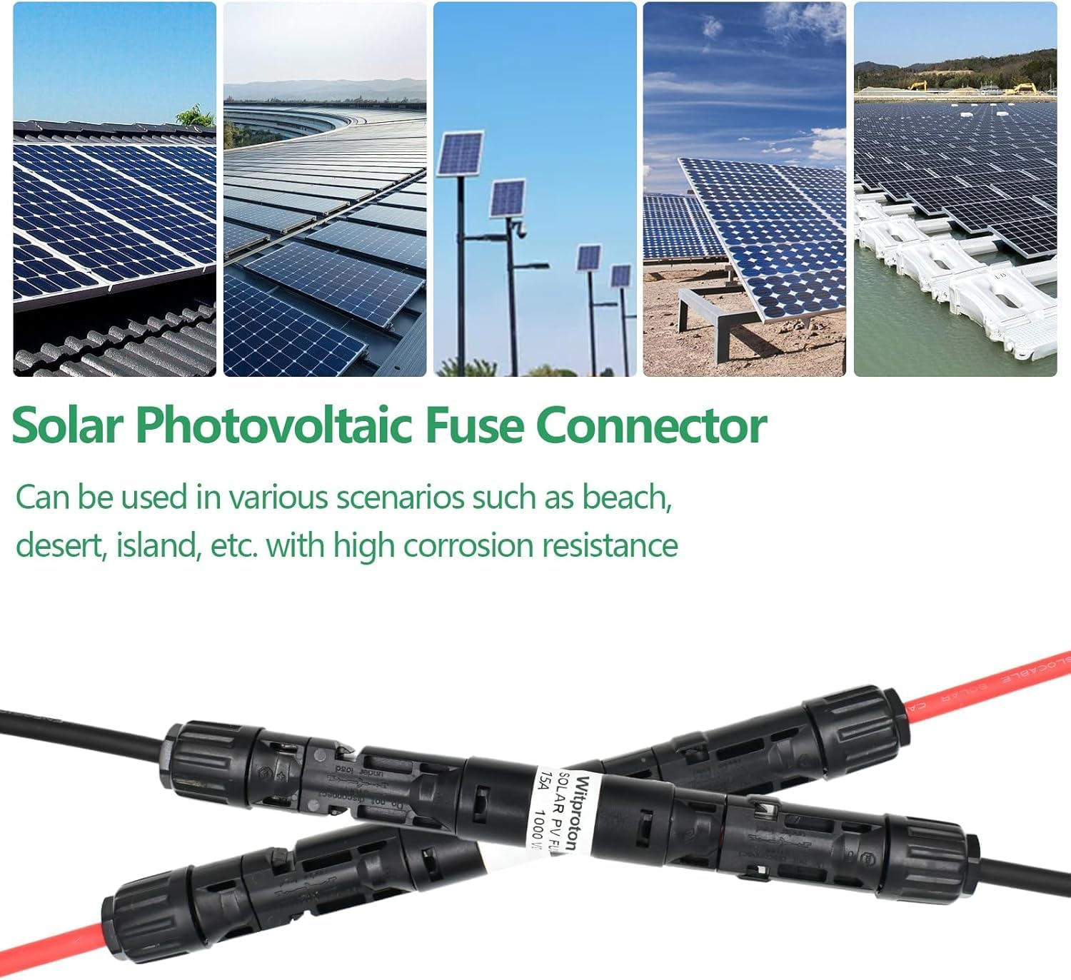 15A Solar In-Line Fuse Holder, IP68 1000V for Solar Panel and Inverter in Photovoltaic System, Male and Female Connector with 1 Fuse image number 5