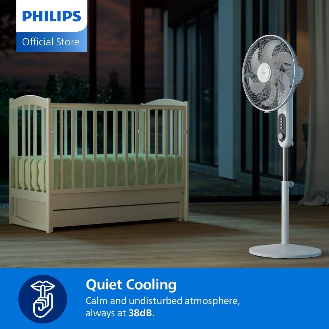 Philips Pedestal Fan Series 1000 - Powerful & Quiet, 38 Db, Height Adjustable, Tiltable & Rotating, Timer, White (CX1220/00) image number 3