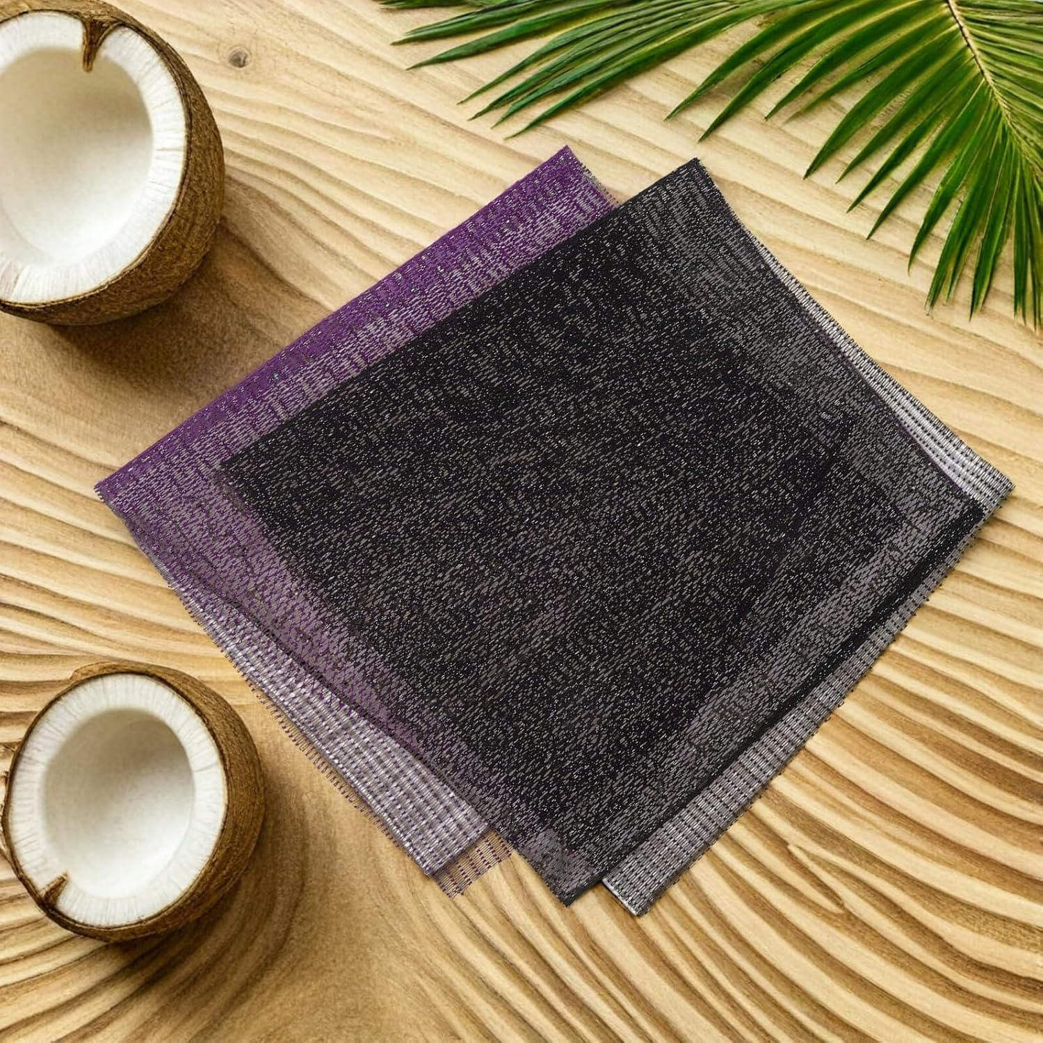 PHENOFICE 2Pcs African Net Sponge Exfoliating Shower Body Net with Knots, Long African Bath Scrubber for Back and Skin Exfoliation, Gentle Deep Cleansing Bath Towel Set (Black + Purple) image number 3