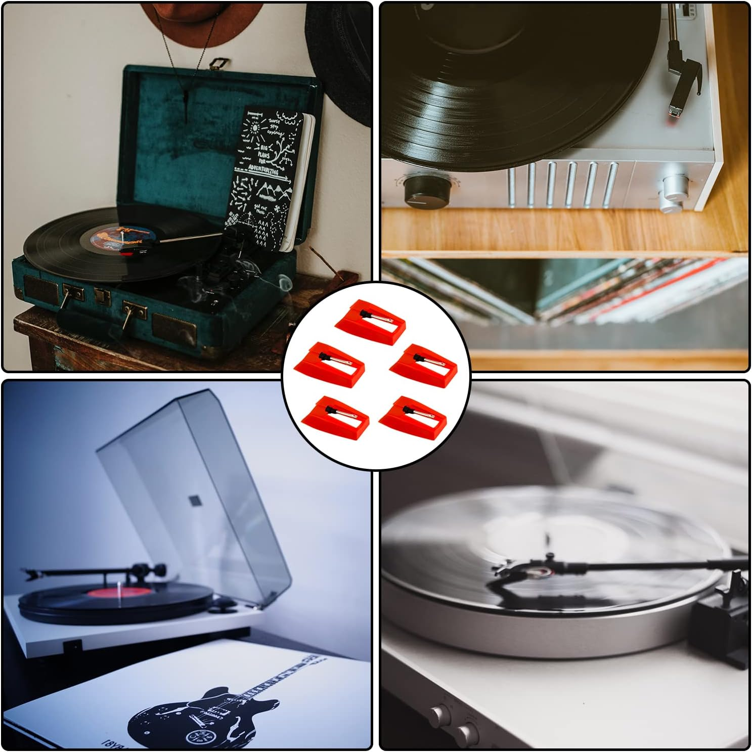 5Pcs Record Player Needle, Turntable Replacement Needle Long-Lasting Record Player Needle Replacement for Vinyl Record Player (Red) image number 1