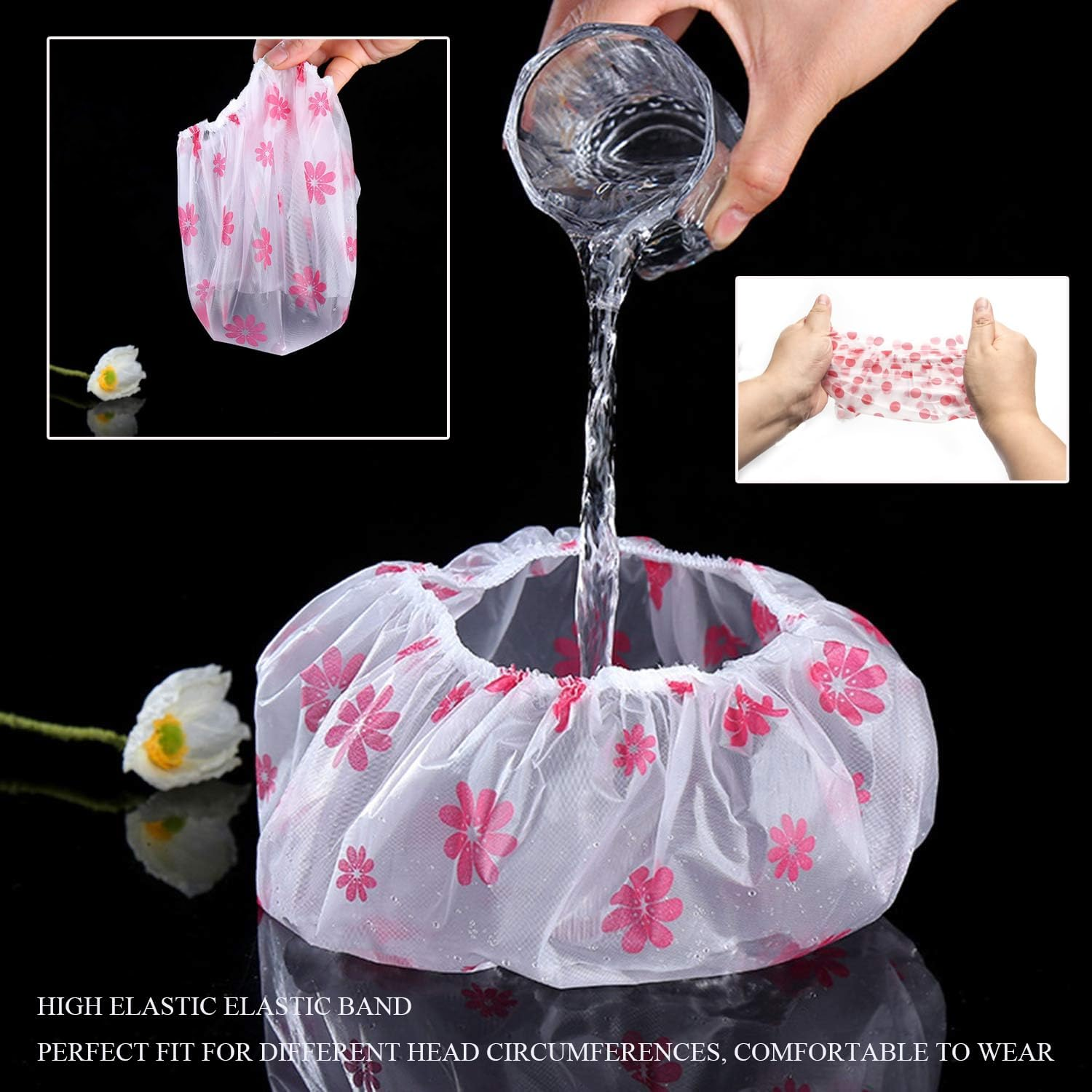 Xinghonyac 6 Pcs Shower Caps, Reusable Waterproof Shower Caps with Elastic Band for Facial Care, Bathing, Spa image number 2