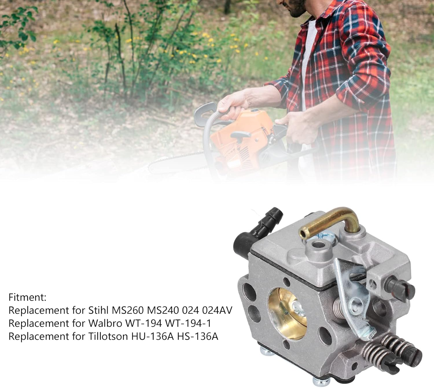 Carburetor for MS260 MS240 024 024AV, for WT-194 WT-194-1, for Tillotson HU-136A HS-136A, Chainsaw Parts Replace, Carburetor Air Filter Spark Plug Relief Valve Set image number 6