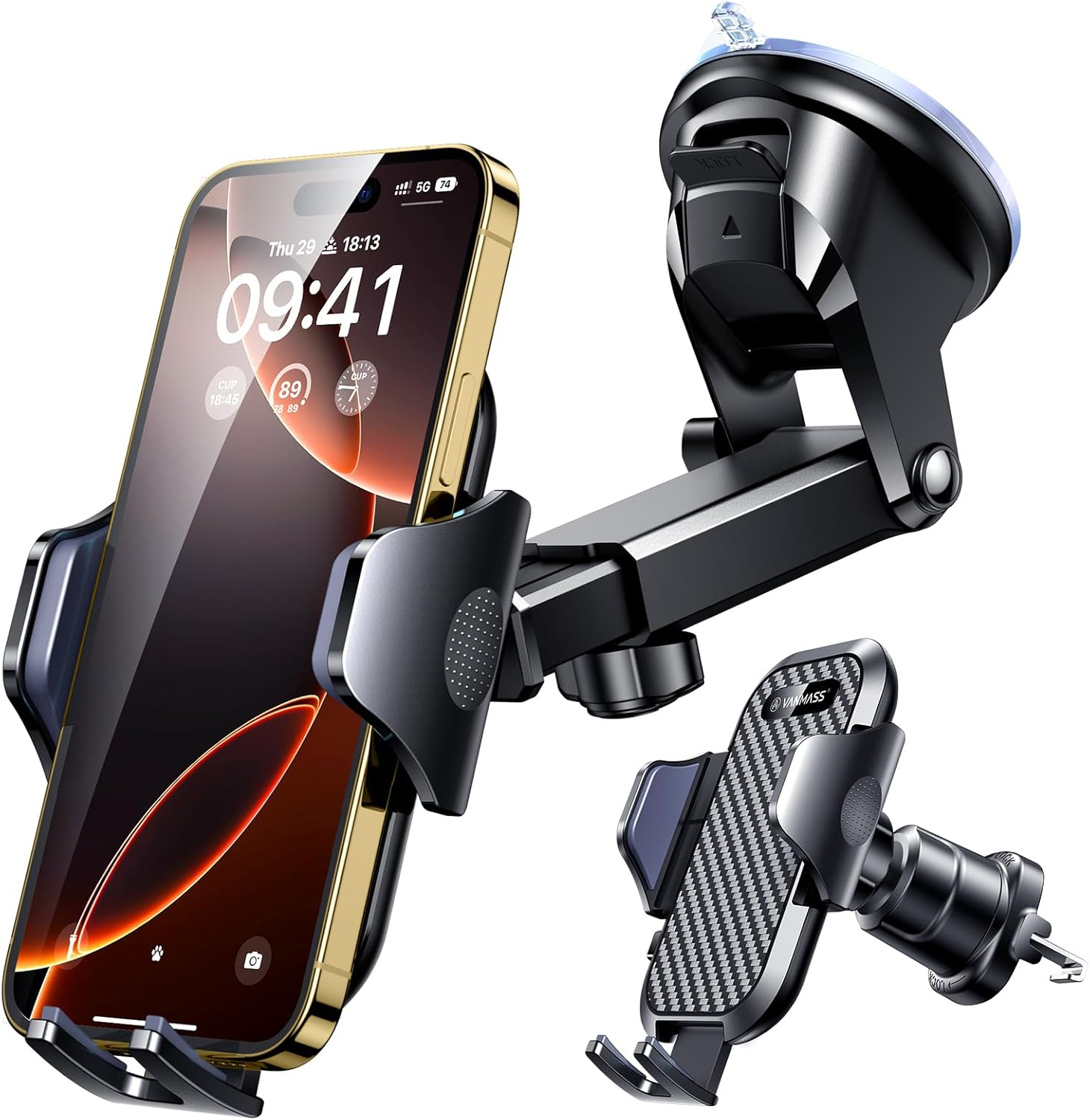 VANMASS 2025 Ultimate 85+LBS Strongest Suction & Clip True Military-Grade Phone Holders for Your Car Dashboard Windshield Vent Mount Truck Cradle Accessories for Iphone 16 15 Pro Max 14 13 Android image number 1