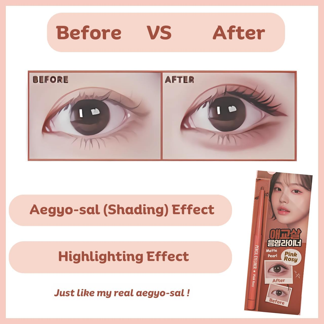 [Thebom] Aegyosal Eyeliner Under-Eye Enhancing Pencil Highlighter Eye Makeup Korean Beauty (Pink Rosy+Salmon Pink) image number 3